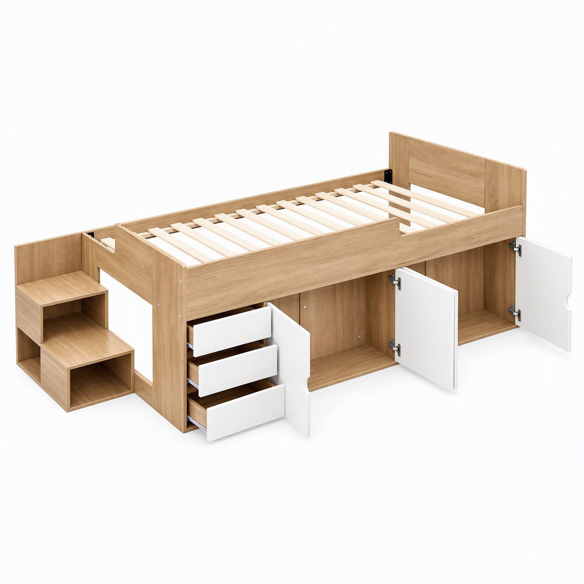 Artiss King Single Bed Frame with Storage 3 Drawers 2 Cabinets Two-Step Access
