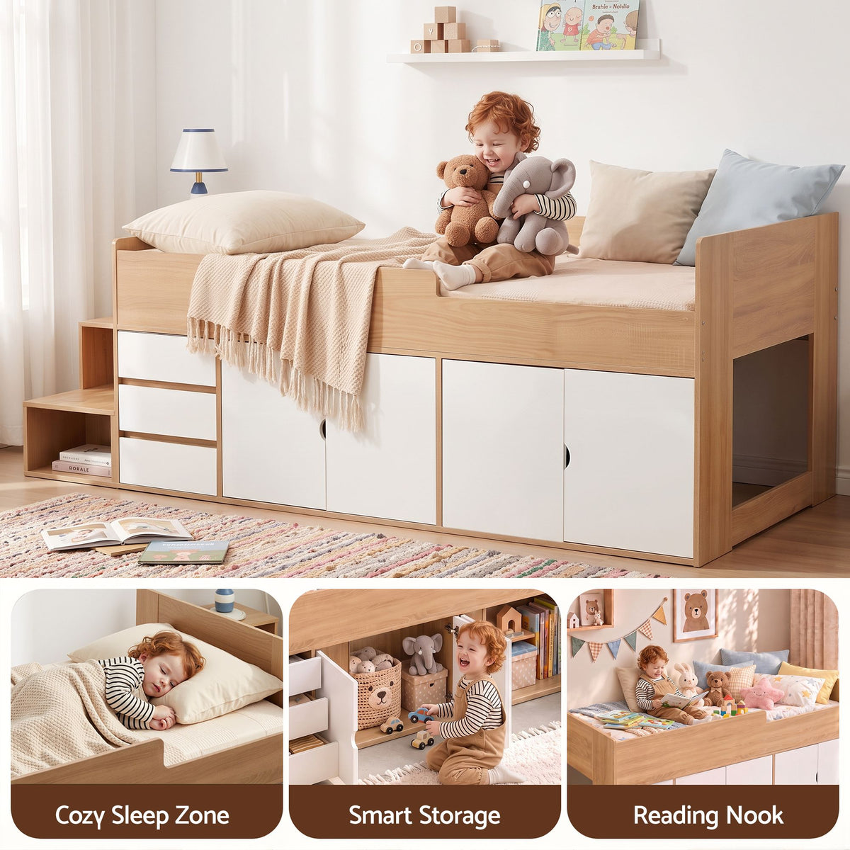 Artiss King Single Bed Frame with Storage 3 Drawers 2 Cabinets Two-Step Access