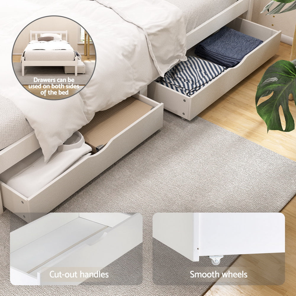 Artiss Bed Frame King Single Size Wooden Platform with 2 Storage Drawers White