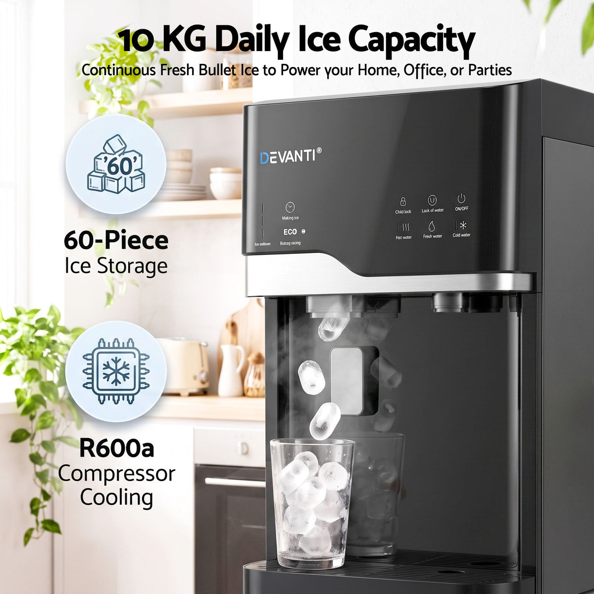 Devanti Bottom Loading Water Cooler Dispenser with Ice Maker