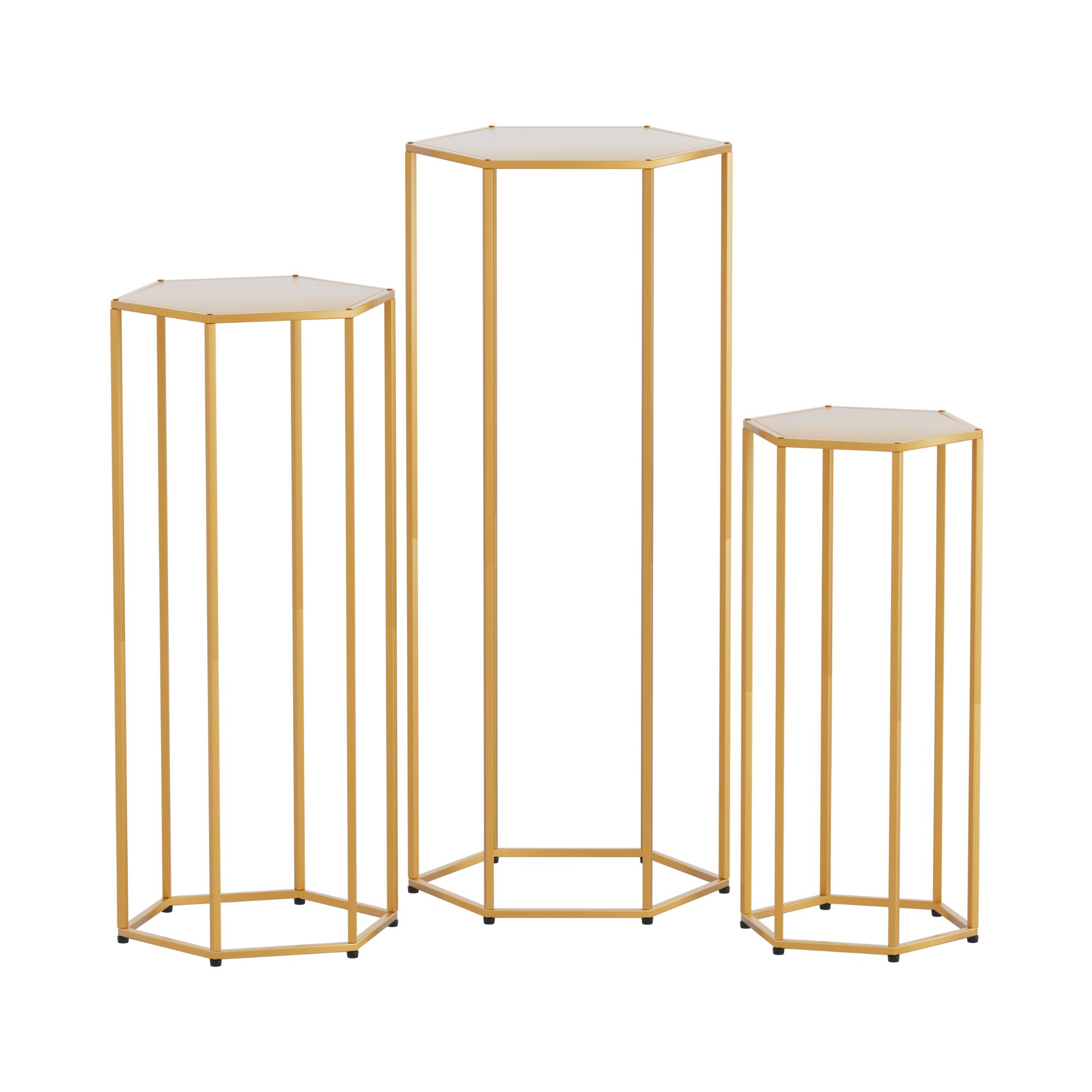 3Pcs Wedding Backdrop Pedestal Stand Gold Metal Hexagon Wedding Frame Plinth Pillars Table