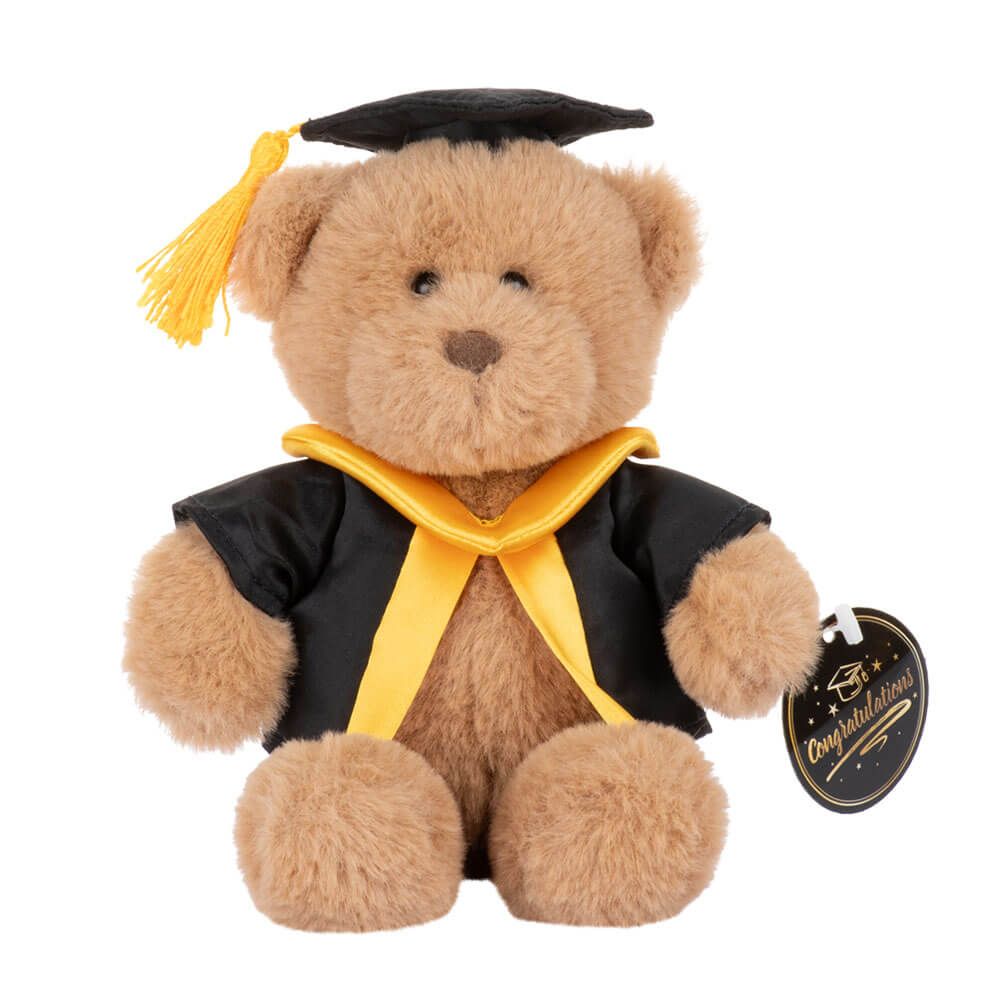 With Heart Graduation Bear Medium 16cm Plush Toy Keepsake Birth+ Black