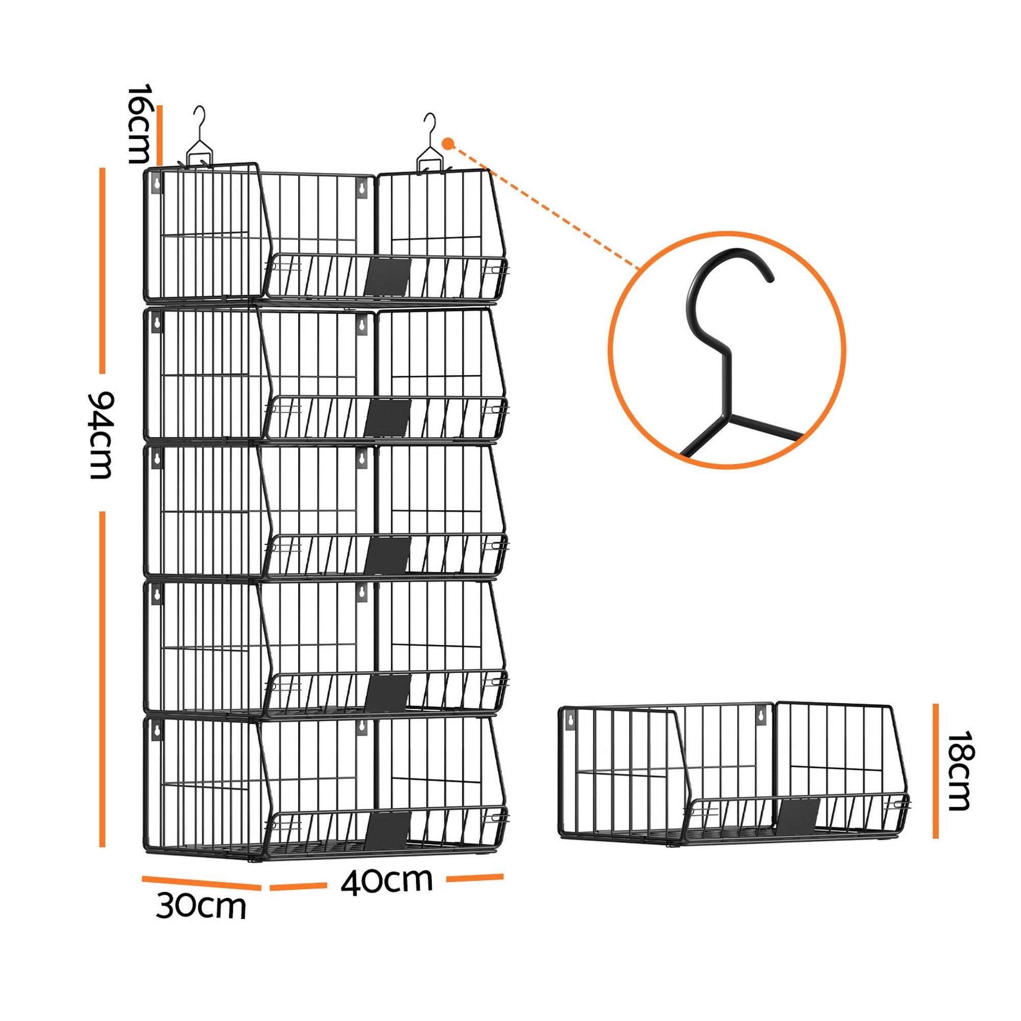 Artiss 5 Tier Stackable Closet Organizer Hanging Storage Shelves