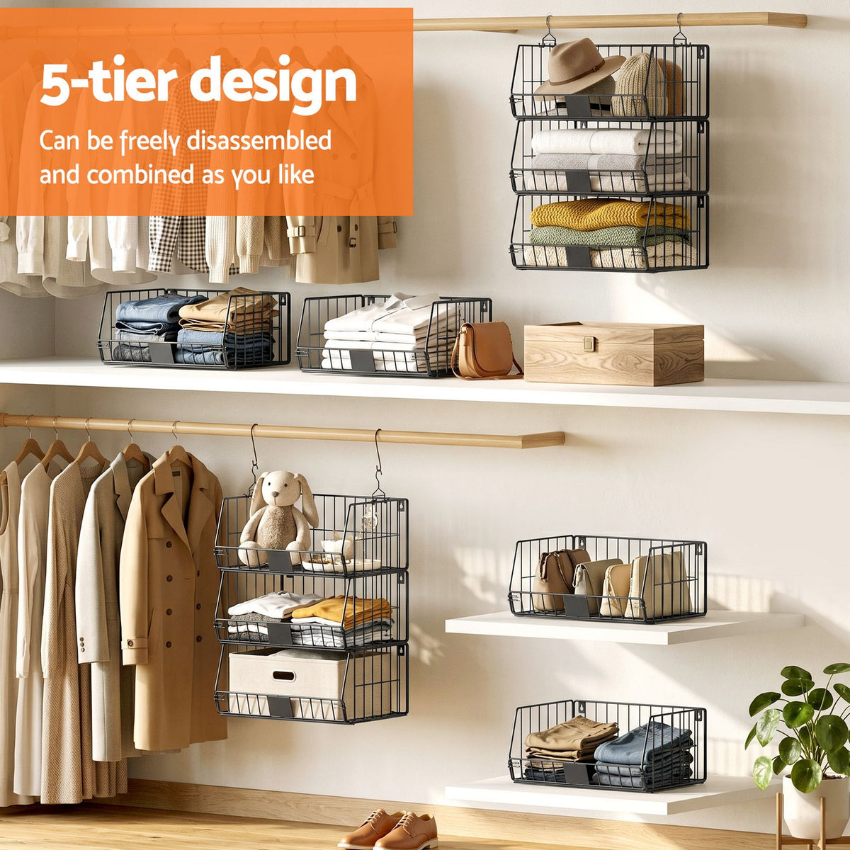 Artiss 5 Tier Stackable Closet Organizer Hanging Storage Shelves