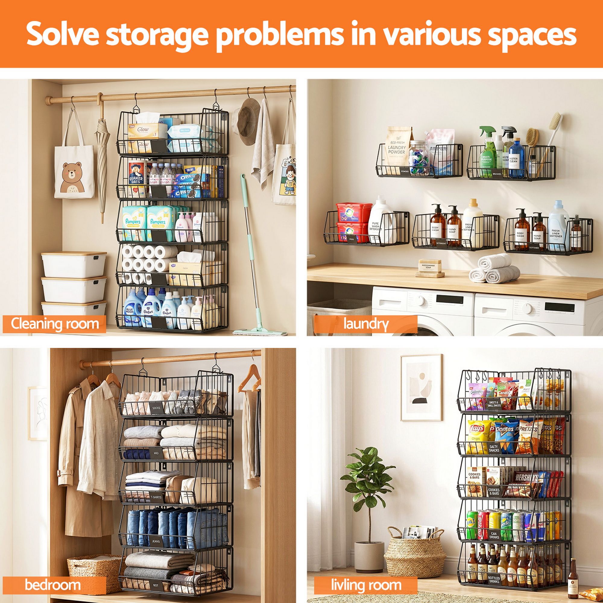 Artiss 5 Tier Stackable Closet Organizer Hanging Storage Shelves