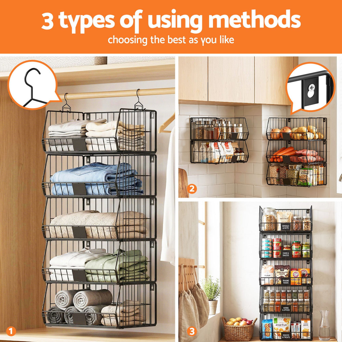 Artiss 5 Tier Stackable Closet Organizer Hanging Storage Shelves