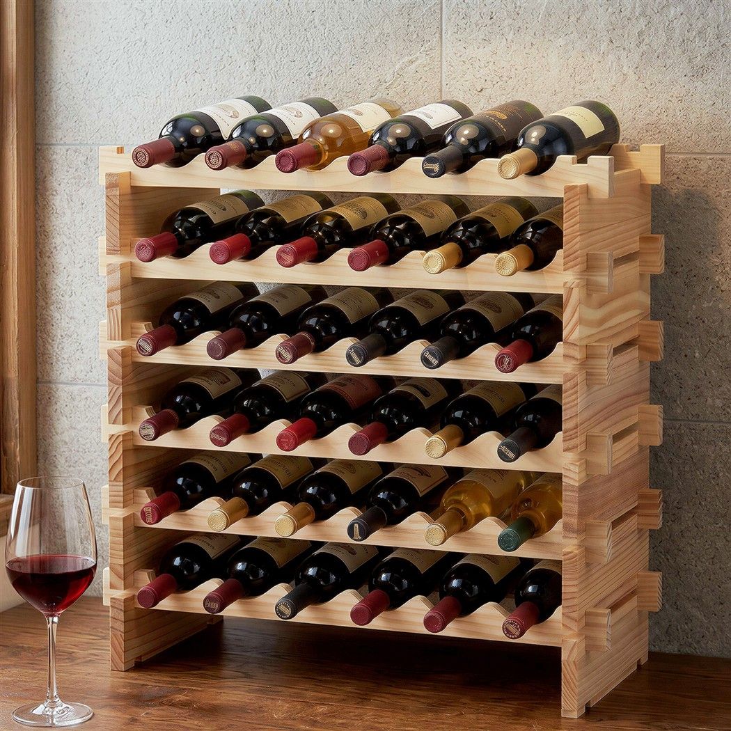 Artiss 36 Bottle Wooden Wine Rack 6 Tier Storage Stand Freestanding Natural Pine