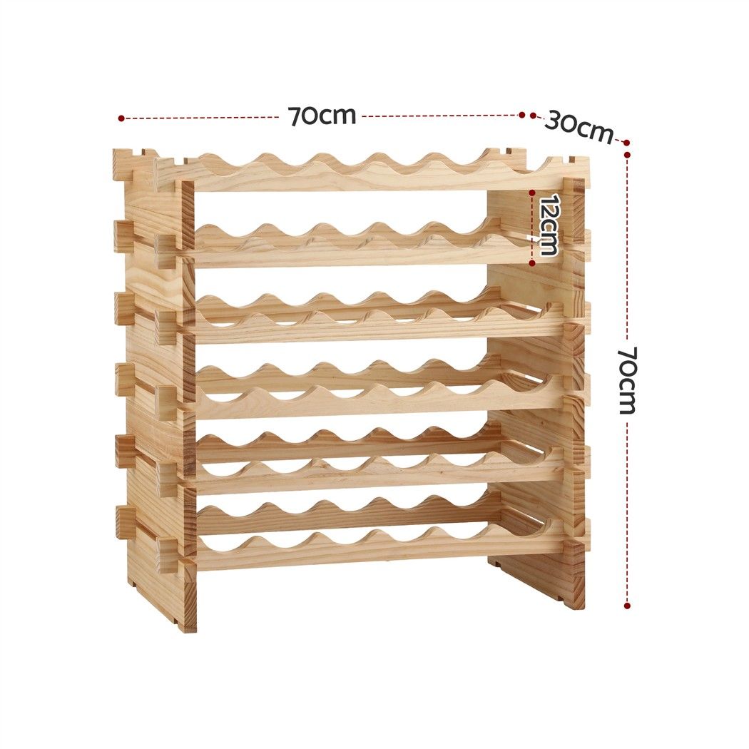 Artiss 36 Bottle Wooden Wine Rack 6 Tier Storage Stand Freestanding Natural Pine