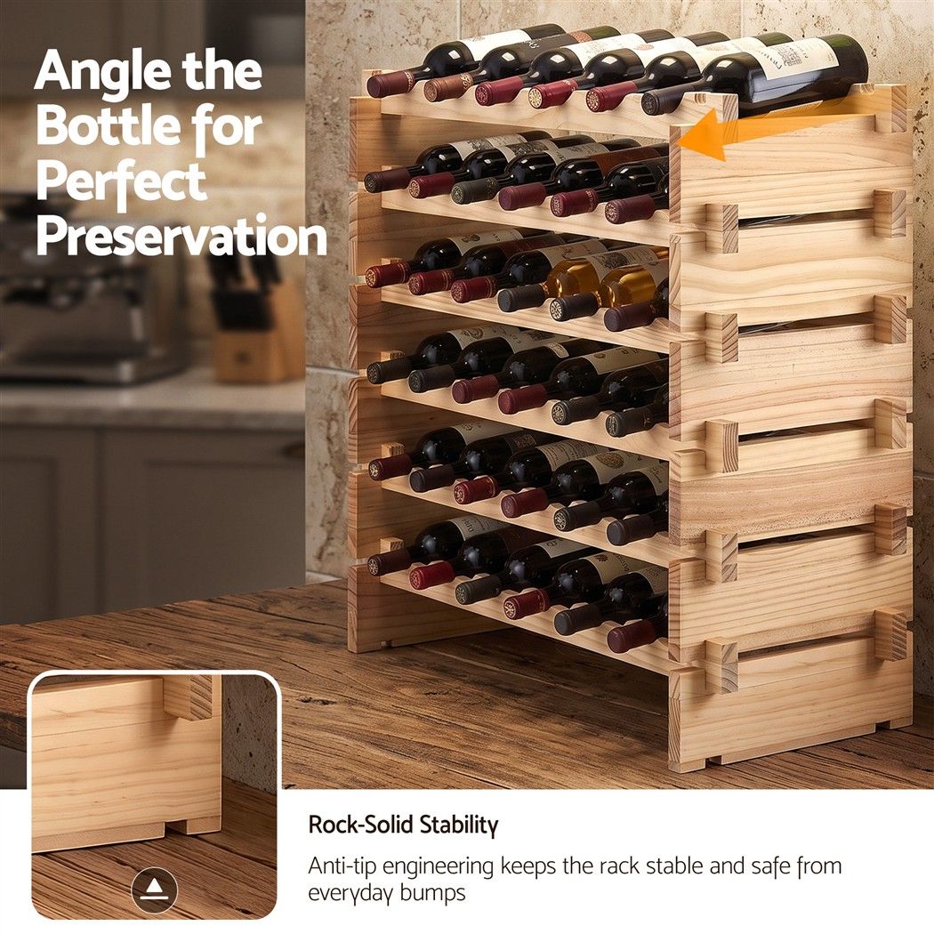 Artiss 36 Bottle Wooden Wine Rack 6 Tier Storage Stand Freestanding Natural Pine