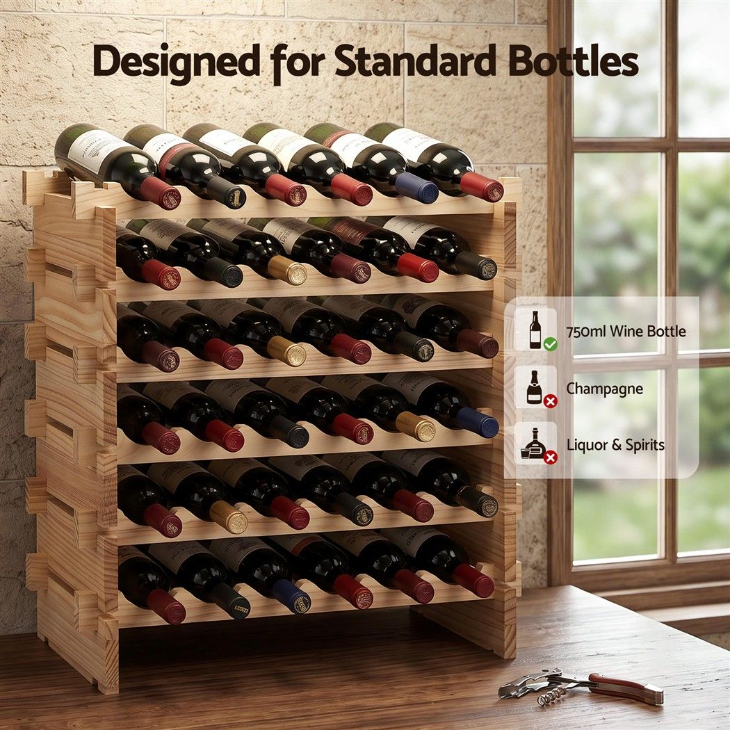 Artiss 36 Bottle Wooden Wine Rack 6 Tier Storage Stand Freestanding Natural Pine