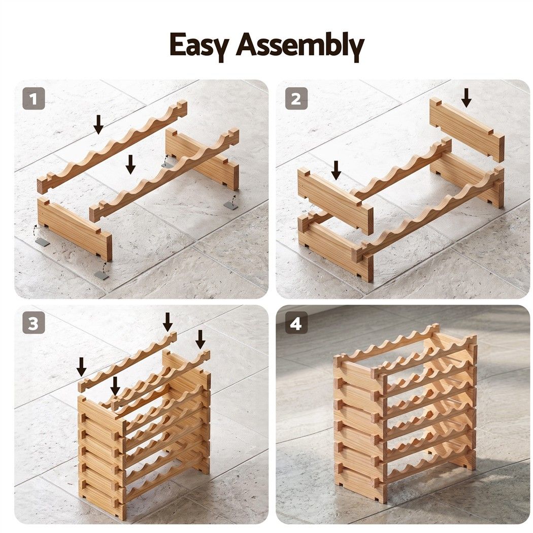 Artiss 36 Bottle Wooden Wine Rack 6 Tier Storage Stand Freestanding Natural Pine