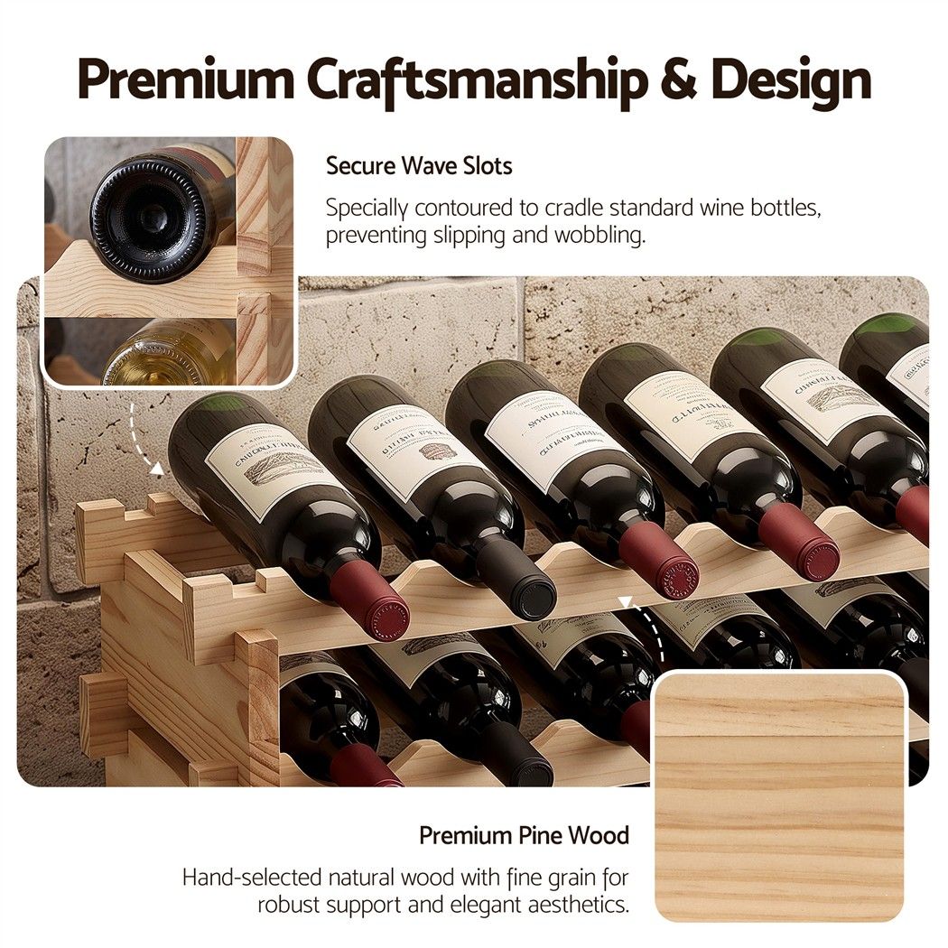 Artiss 36 Bottle Wooden Wine Rack 6 Tier Storage Stand Freestanding Natural Pine