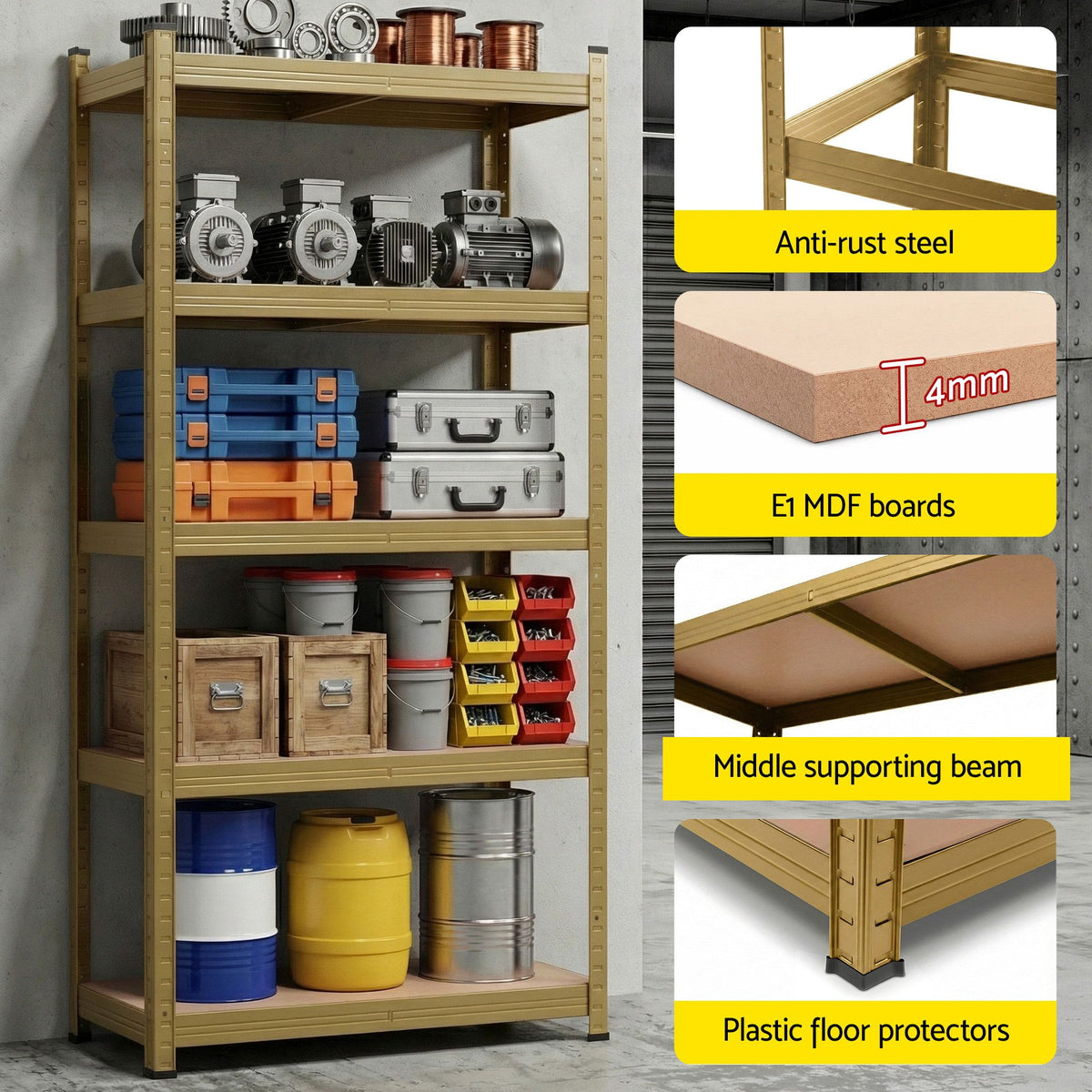 Giantz 2-Rack Garage Shelving 1.6X0.8m MDF Warehouse Storage Rack Yellow
