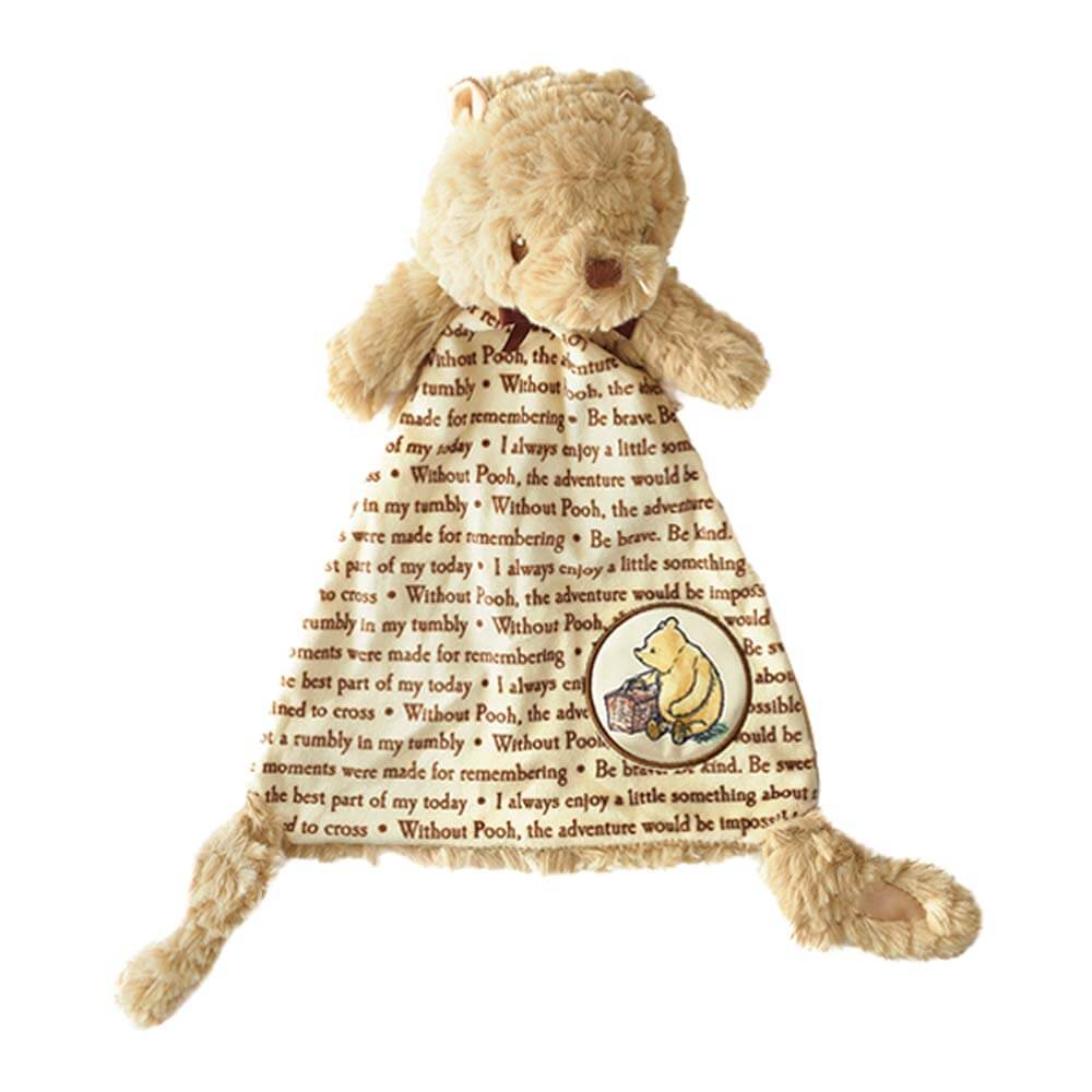 Winnie the Pooh Classic Comfort Blanket Soft Plush Story Print Satin Patch