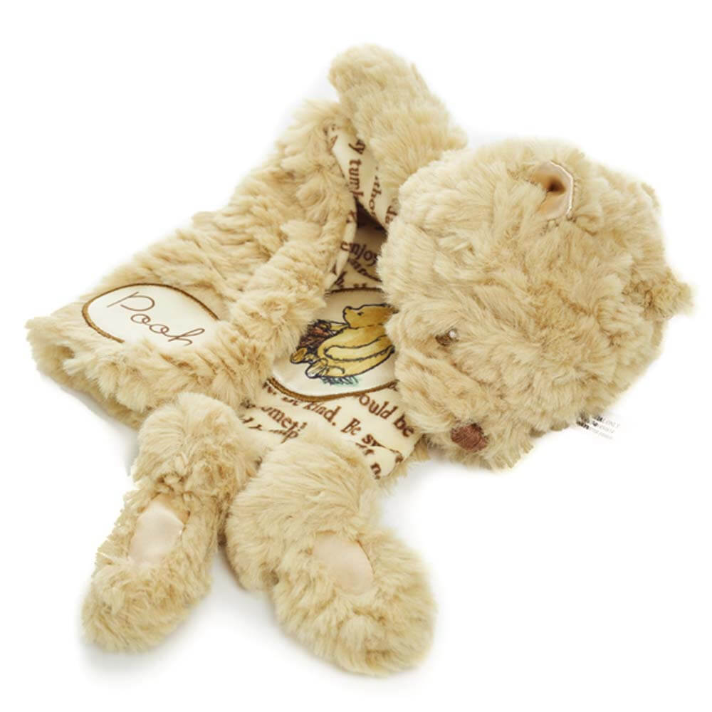 Winnie the Pooh Classic Comfort Blanket Soft Plush Story Print Satin Patch