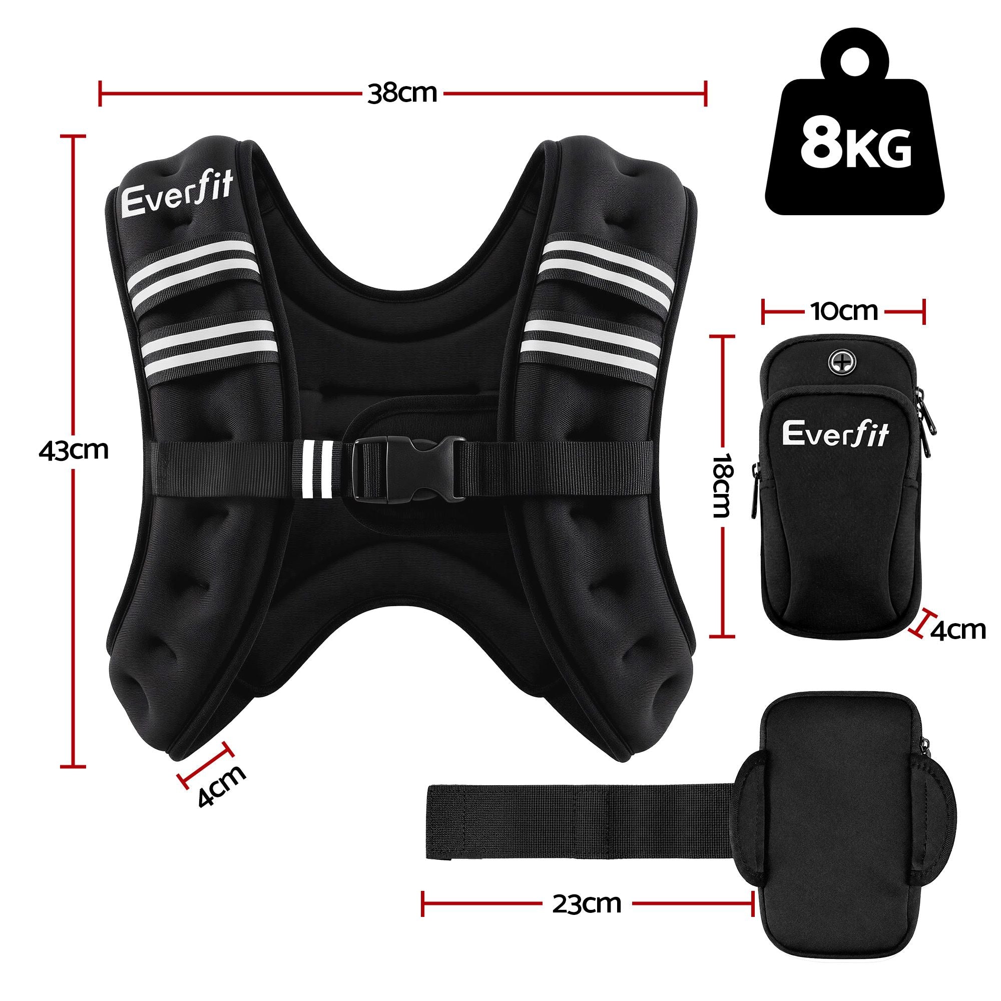 Everfit 8kg Weighted Vest Men Women, Reflective Running Vest with Armband Pouch