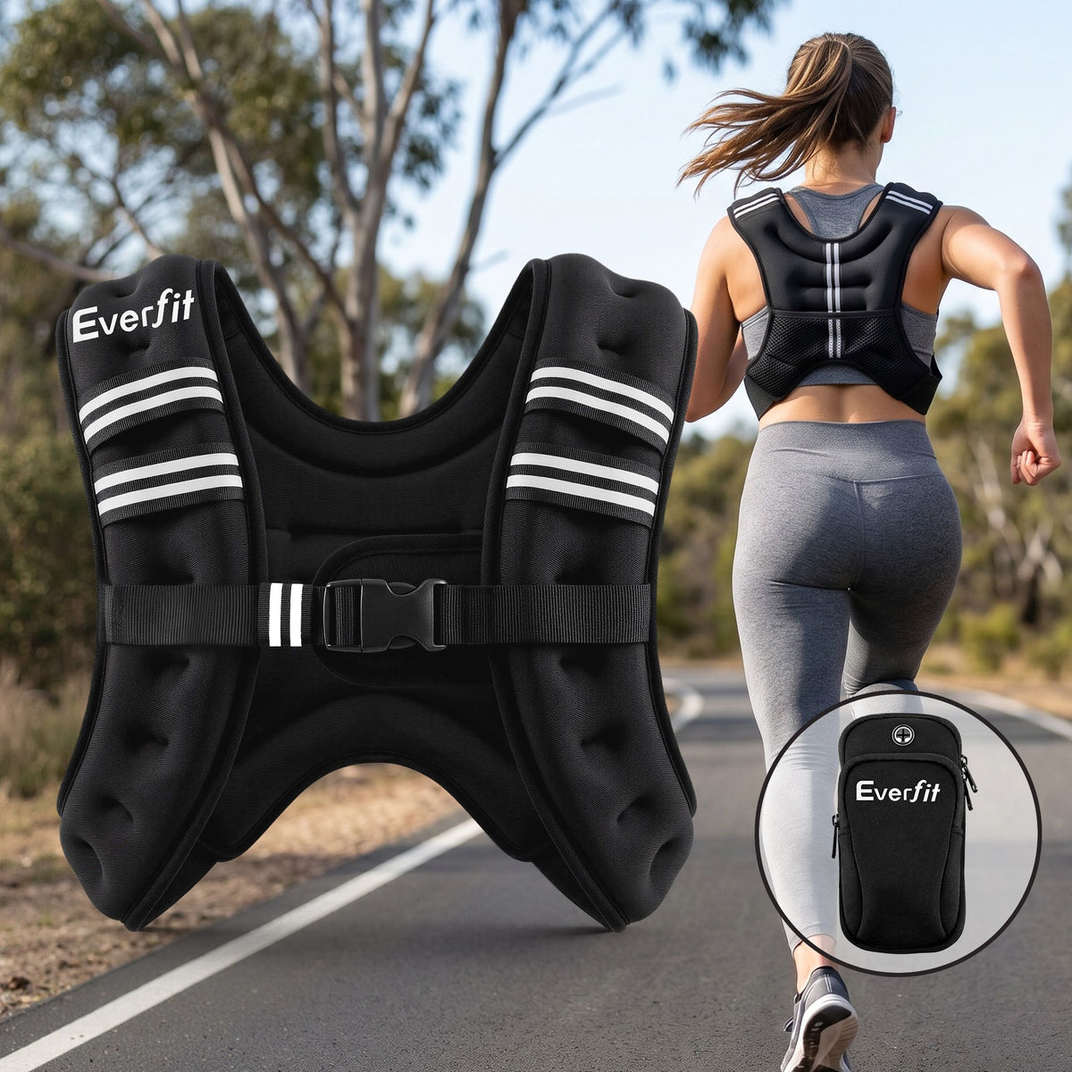 Everfit 10kg Weighted Vest Men Women, Reflective Running Vest with Armband Pouch