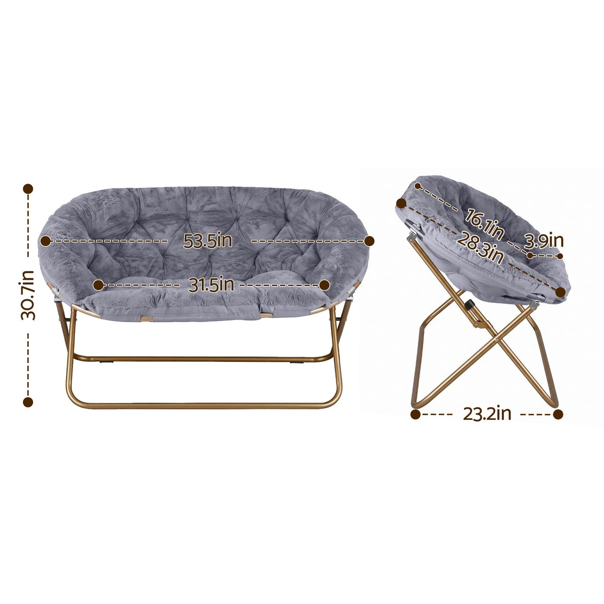 Artiss Double Saucer Chair Faux Fur Oversized Foldable Lounge Chair Grey
