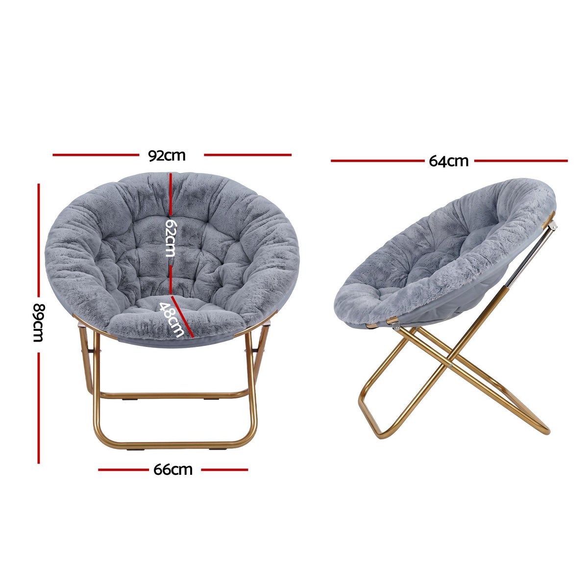 Artiss Cozy Saucer Chair Soft Faux Fur Folding Accent Chair for Bedroom Grey