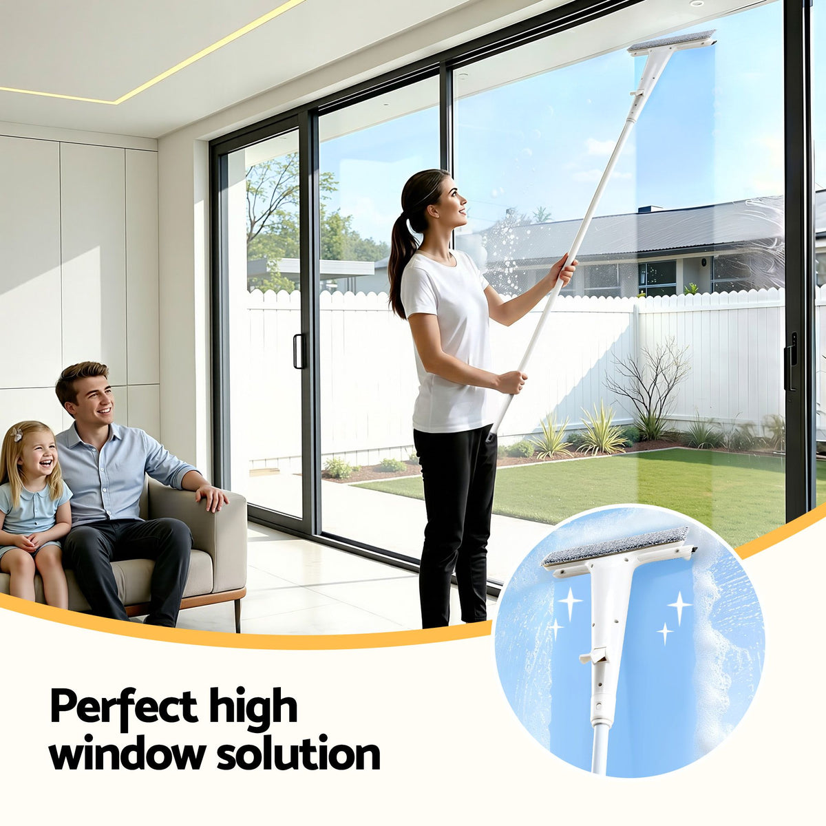 Giantz Window Cleaner Mirror Car, Spray Scrub Squeegee 136cm Extendable Long Handle with Water Tank 3 Microfiber Pads, White