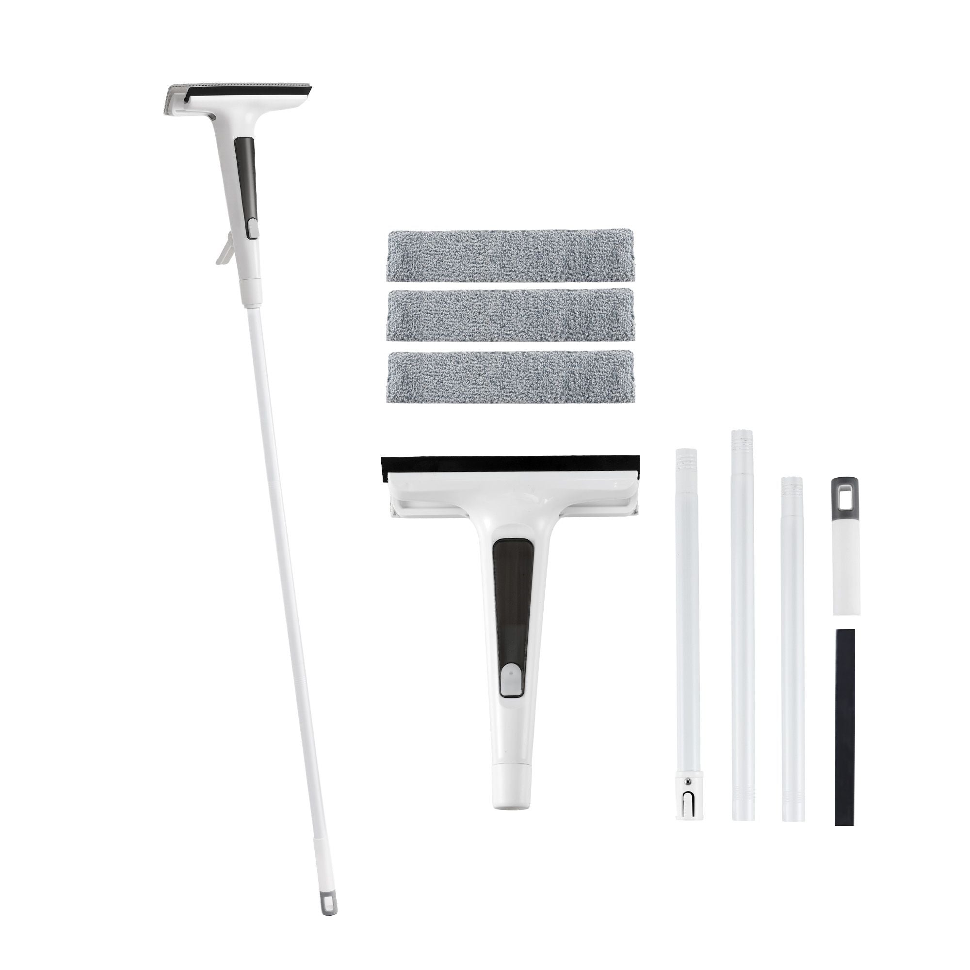 Giantz Window Cleaner Mirror Car, Spray Scrub Squeegee 136cm Extendable Long Handle with Water Tank 3 Microfiber Pads, White