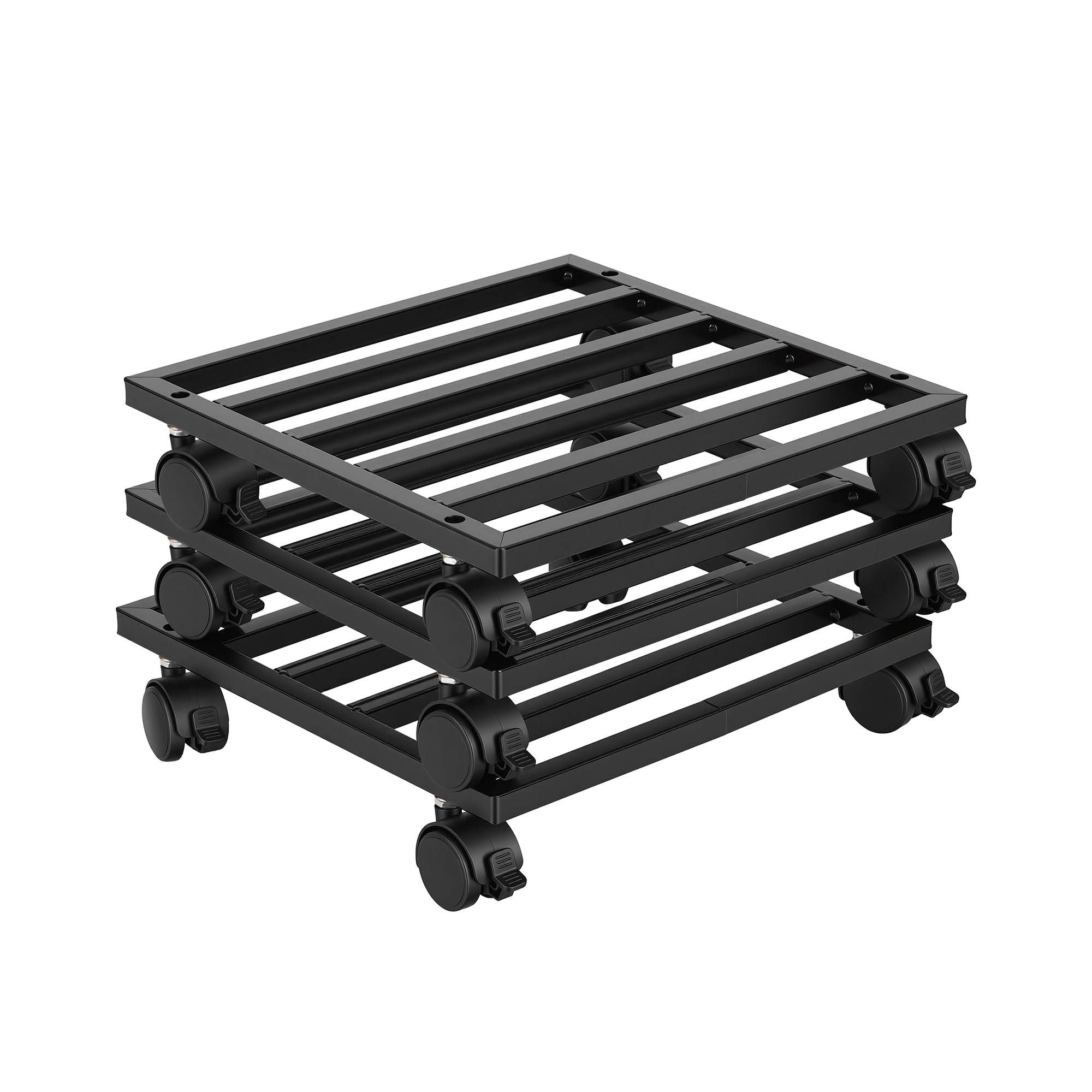 GreenFingers 3pcs Plant Pot Trolleys 32cmGalv Steel Lockable Wheels PlanterBlack