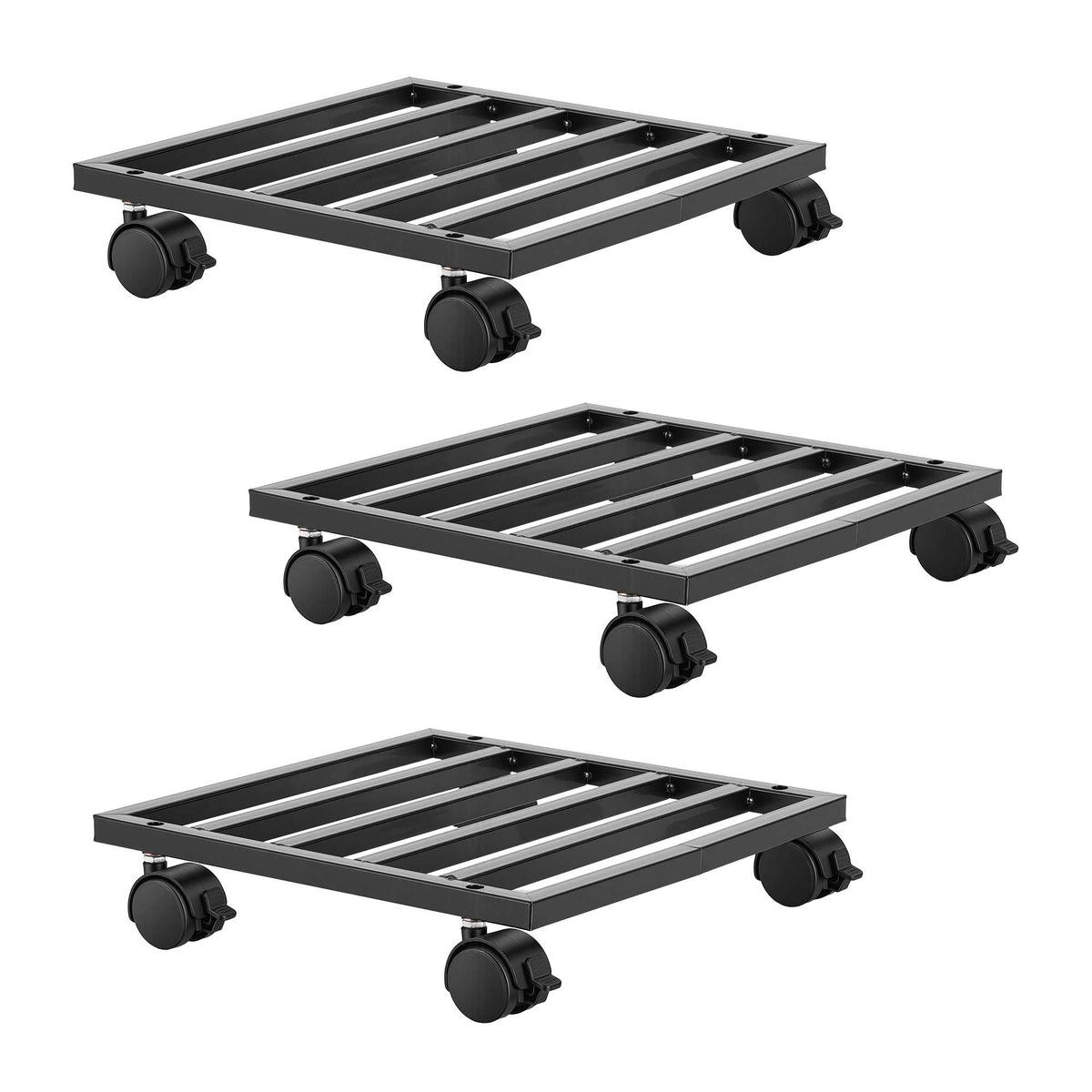 GreenFingers 3pcs Plant Pot Trolleys 32cmGalv Steel Lockable Wheels PlanterBlack