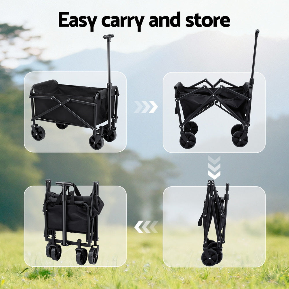 Gardeon Garden Cart Folding Trolley Camping Wagon Barrow Outdoor Beach Black