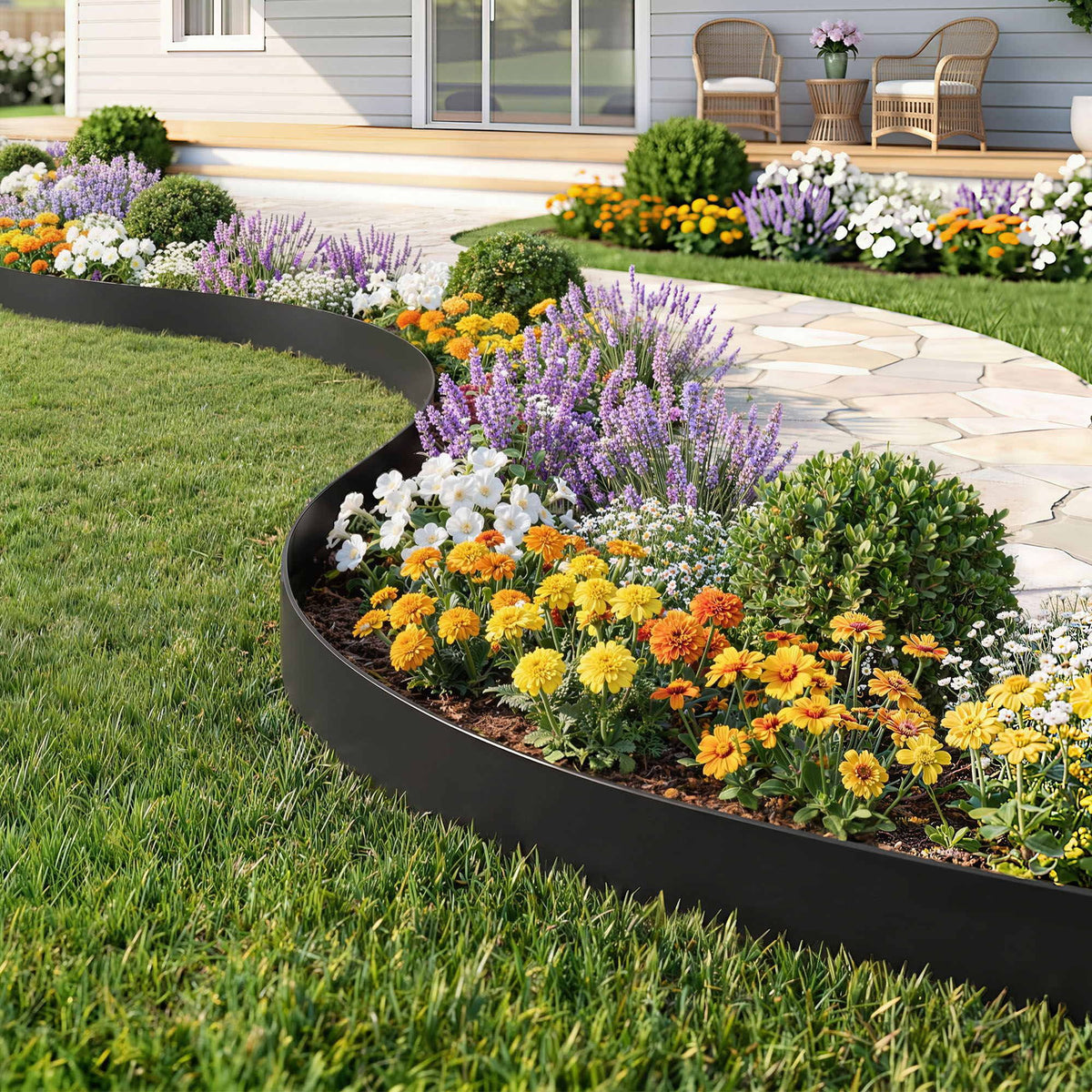 Green Fingers 33ft Garden Edging 30pcs Flexible Plastic Lawn Border Black