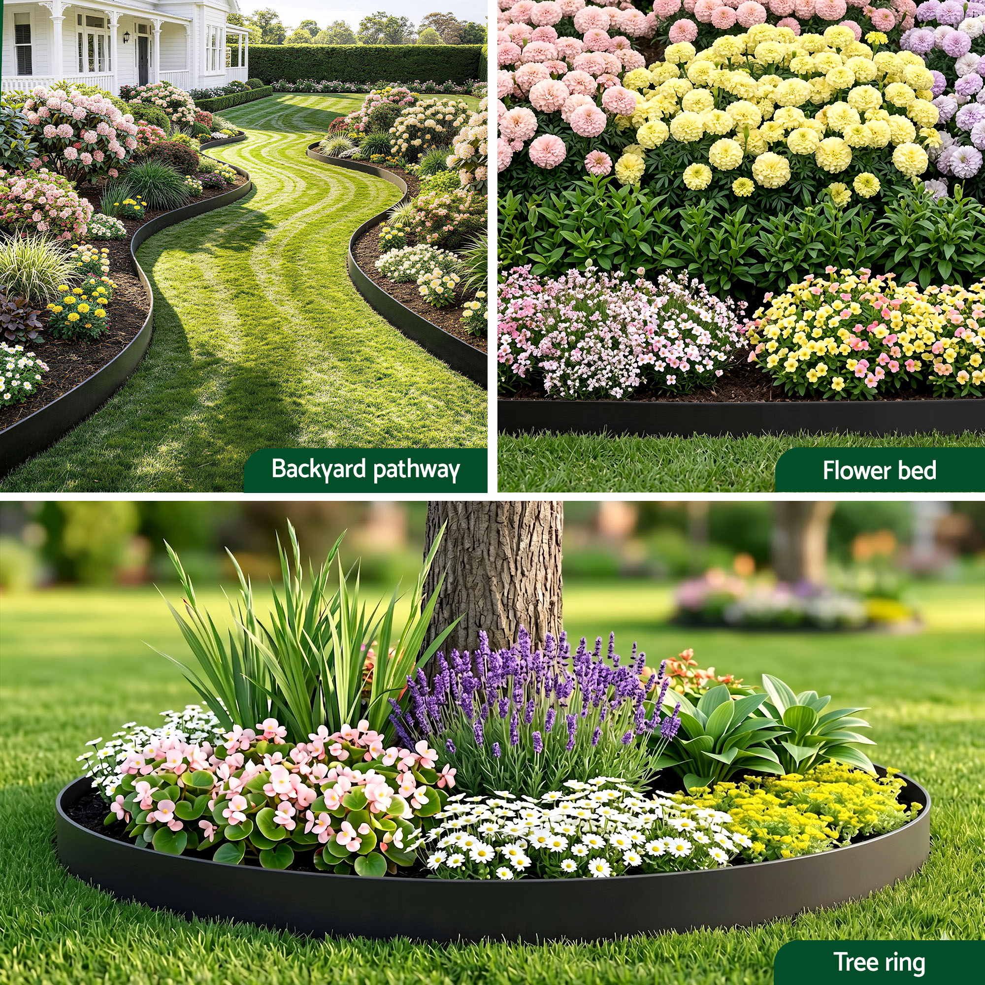 Green Fingers 33ft Garden Edging 30pcs Flexible Plastic Lawn Border Black