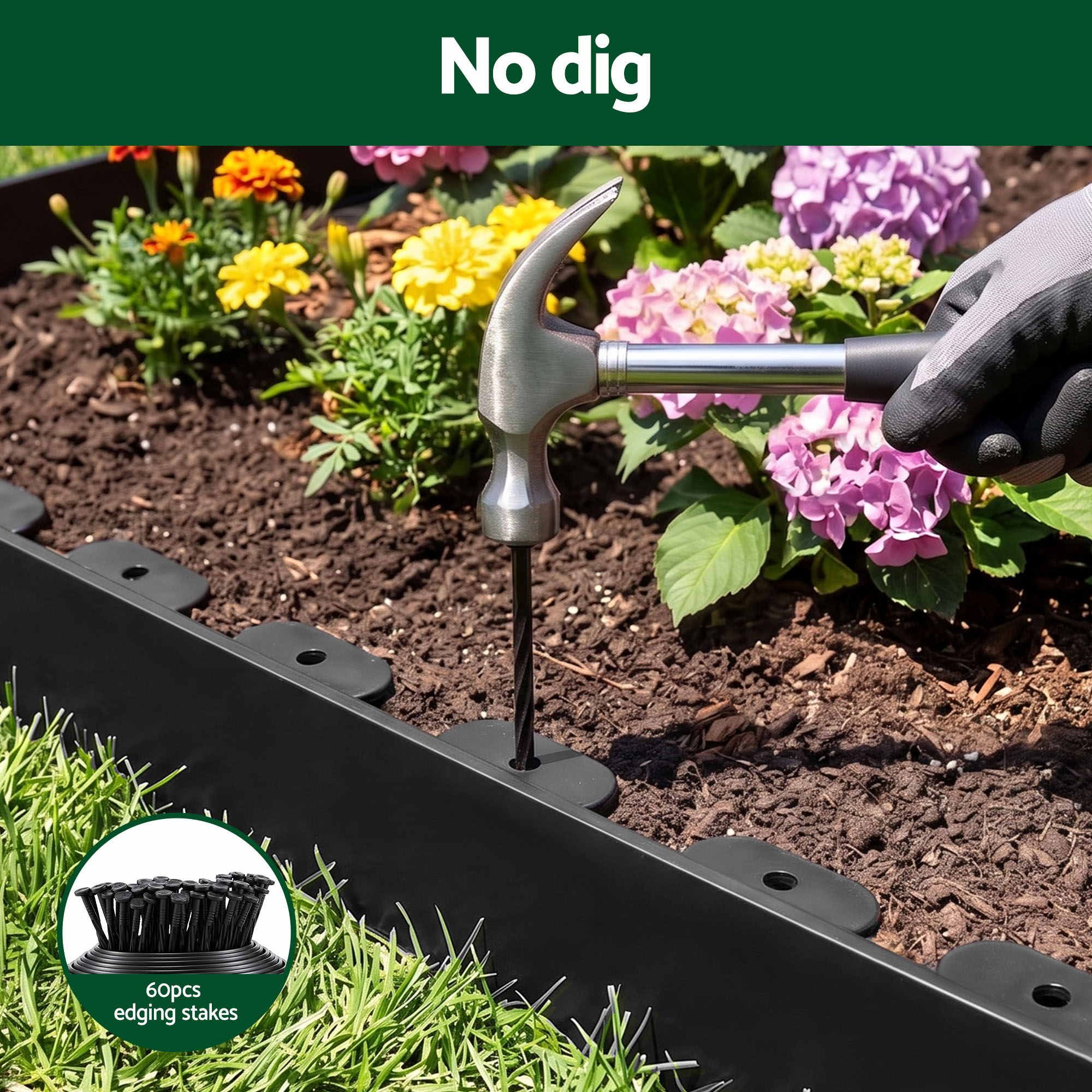 Green Fingers 60ft Garden Edging 30pcs Flexible Plastic Lawn Border Black