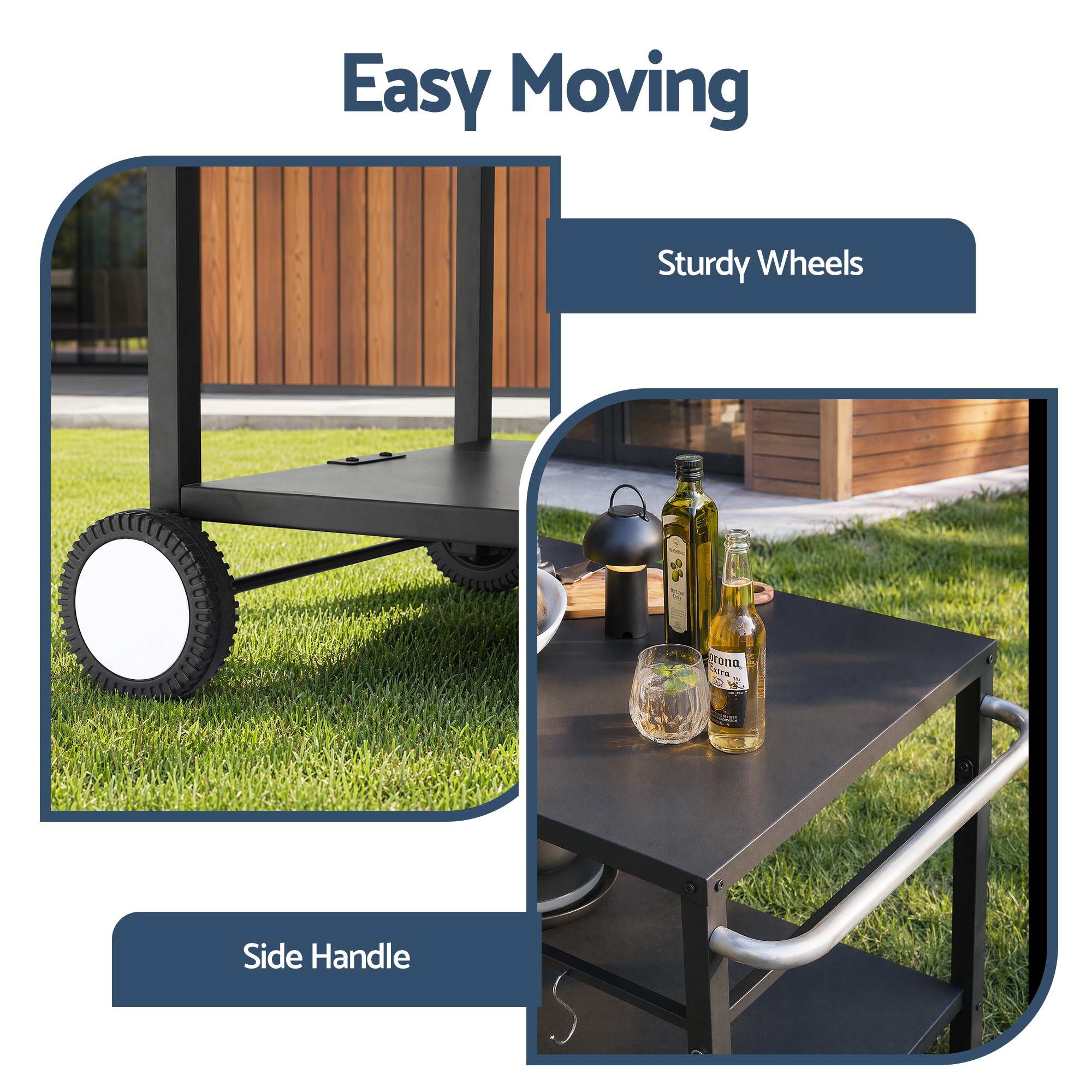 Weisshorn BBQ Part Outdoor StainlessSteel Mobil Trolly Black Wheels Tank Holder