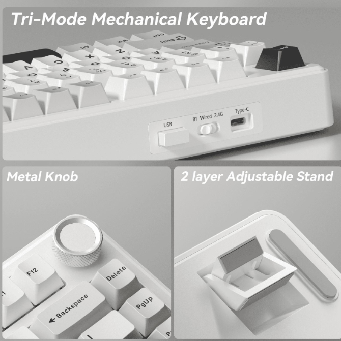 SOLAKAKA A75 75% Gasket Mechanical Keyboard Tri-Mode Hot-Swap Knob Black
