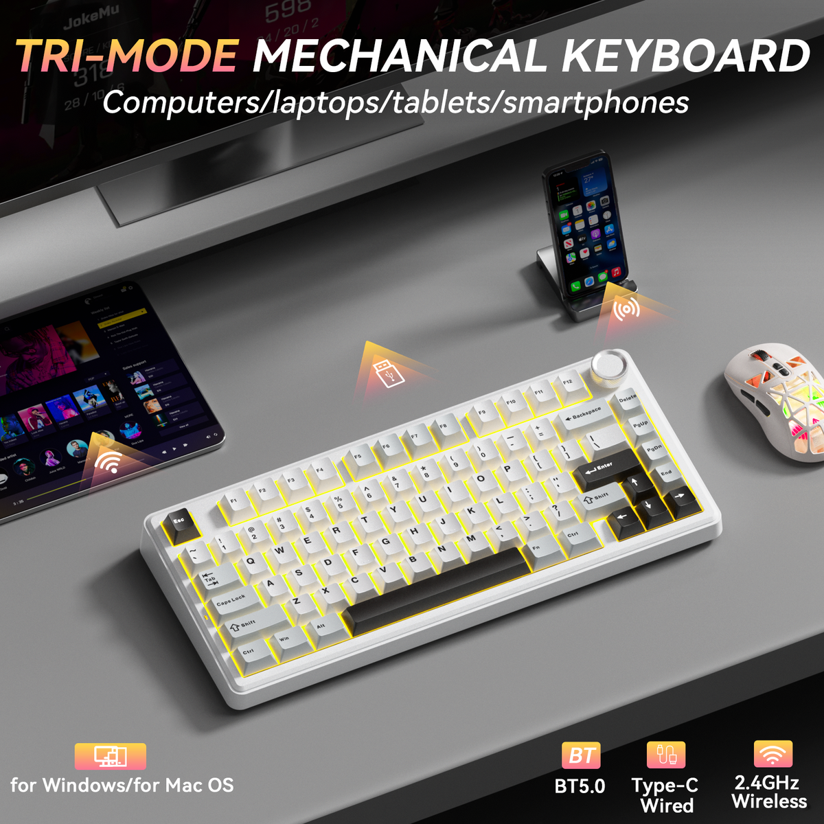 SOLAKAKA A75 75% Gasket Mechanical Keyboard Tri-Mode Hot-Swap Knob Black
