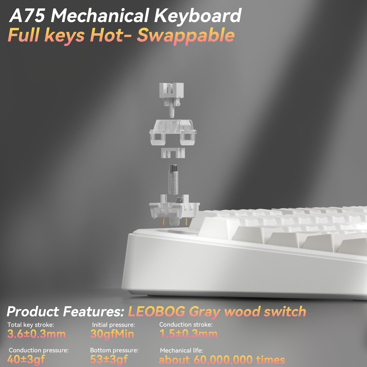 SOLAKAKA A75 75% Gasket Mechanical Keyboard Tri-Mode Hot-Swap Knob Black