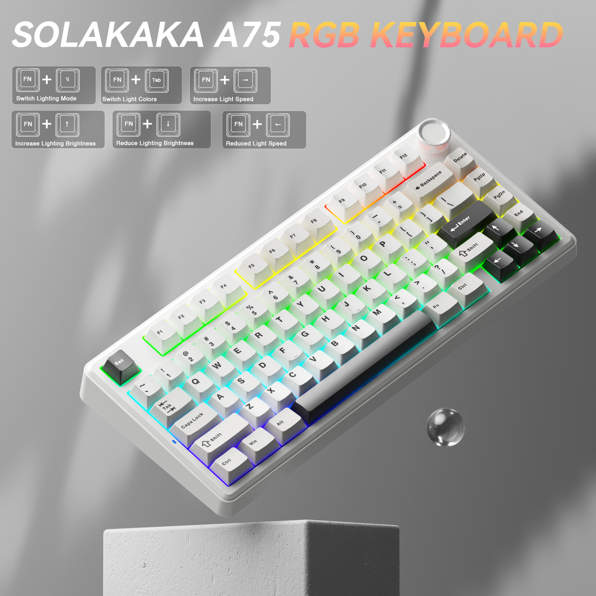 SOLAKAKA A75 75% Gasket Mechanical Keyboard Tri-Mode Hot-Swap Knob Black