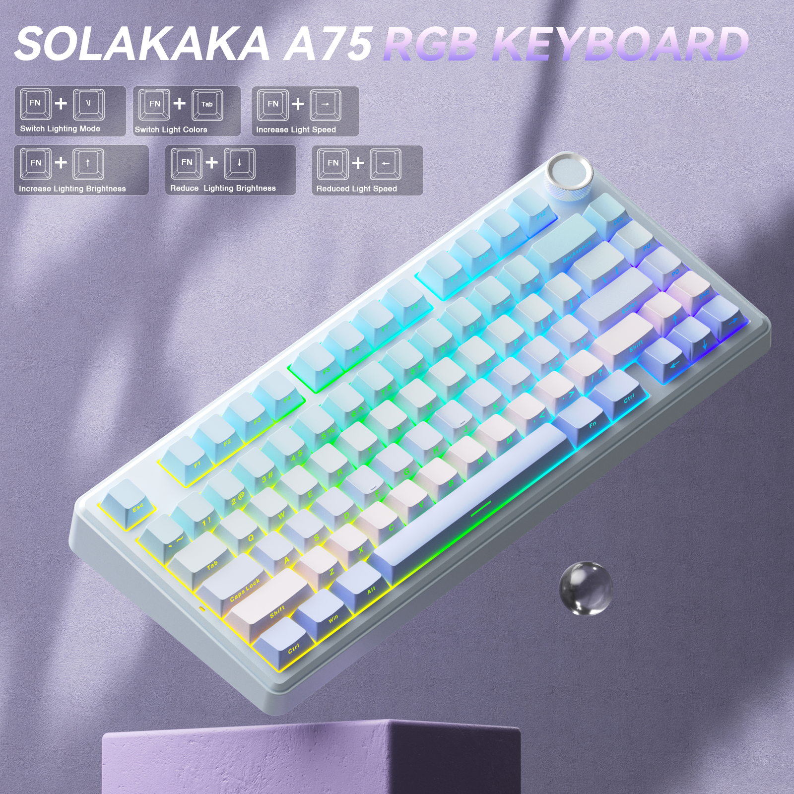 SOLAKAKA A75 75% Gasket Mechanical Keyboard Tri-Mode Hot-Swap Knob Blue