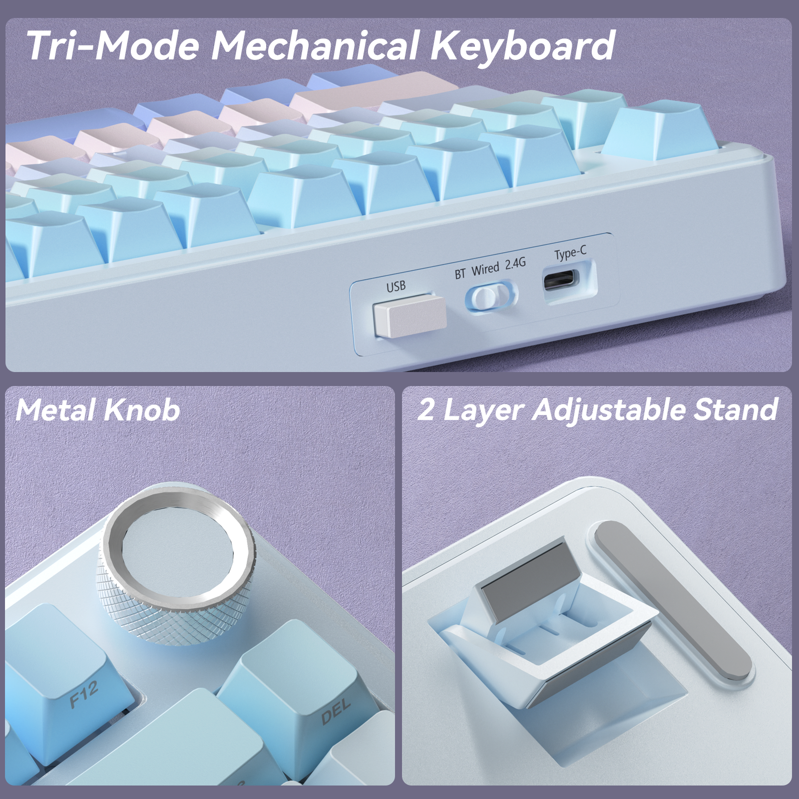 SOLAKAKA A75 75% Gasket Mechanical Keyboard Tri-Mode Hot-Swap Knob Blue