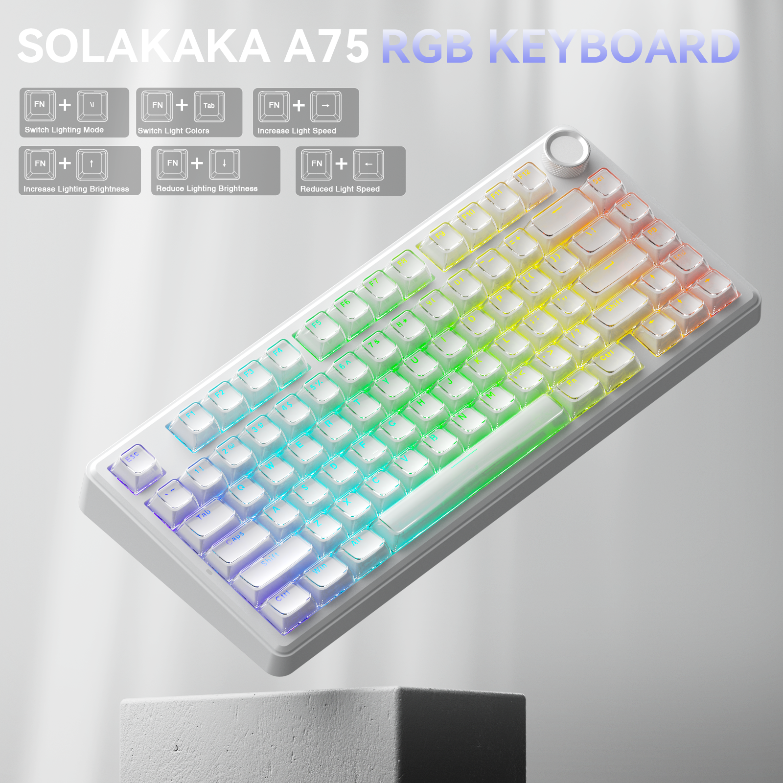 SOLAKAKA A75 75% Gasket Mechanical Keyboard Tri-Mode Hot-Swap Knob White