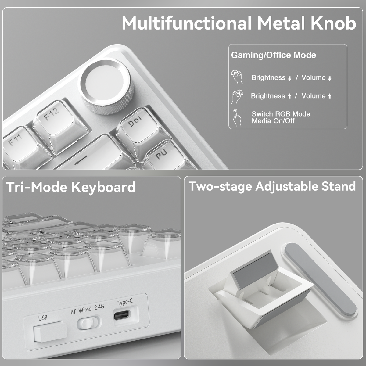 SOLAKAKA A75 75% Gasket Mechanical Keyboard Tri-Mode Hot-Swap Knob White