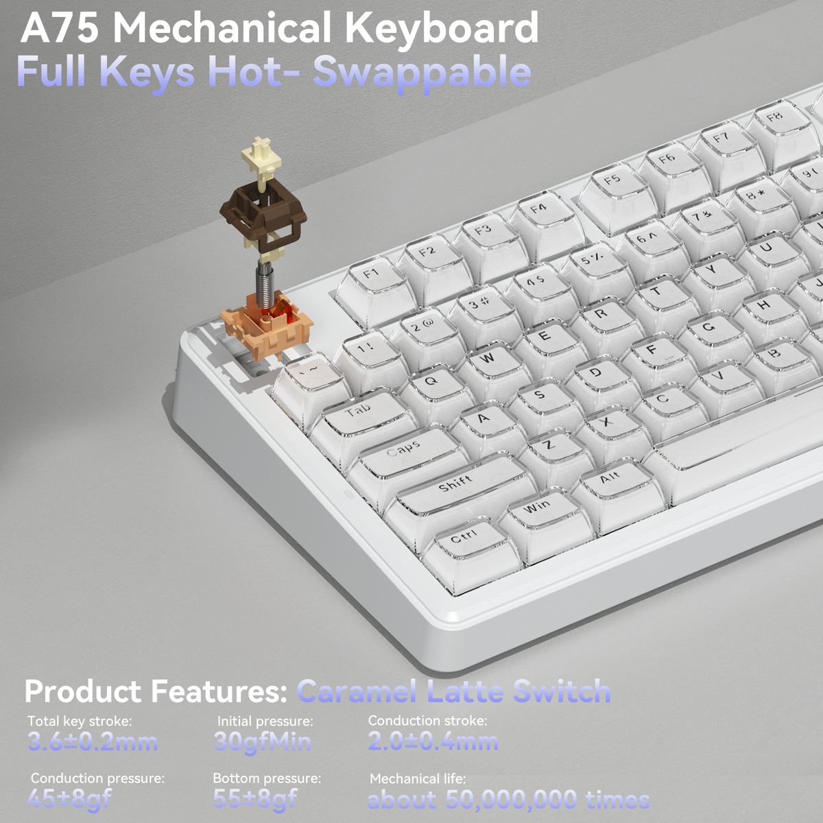 SOLAKAKA A75 75% Gasket Mechanical Keyboard Tri-Mode Hot-Swap Knob White
