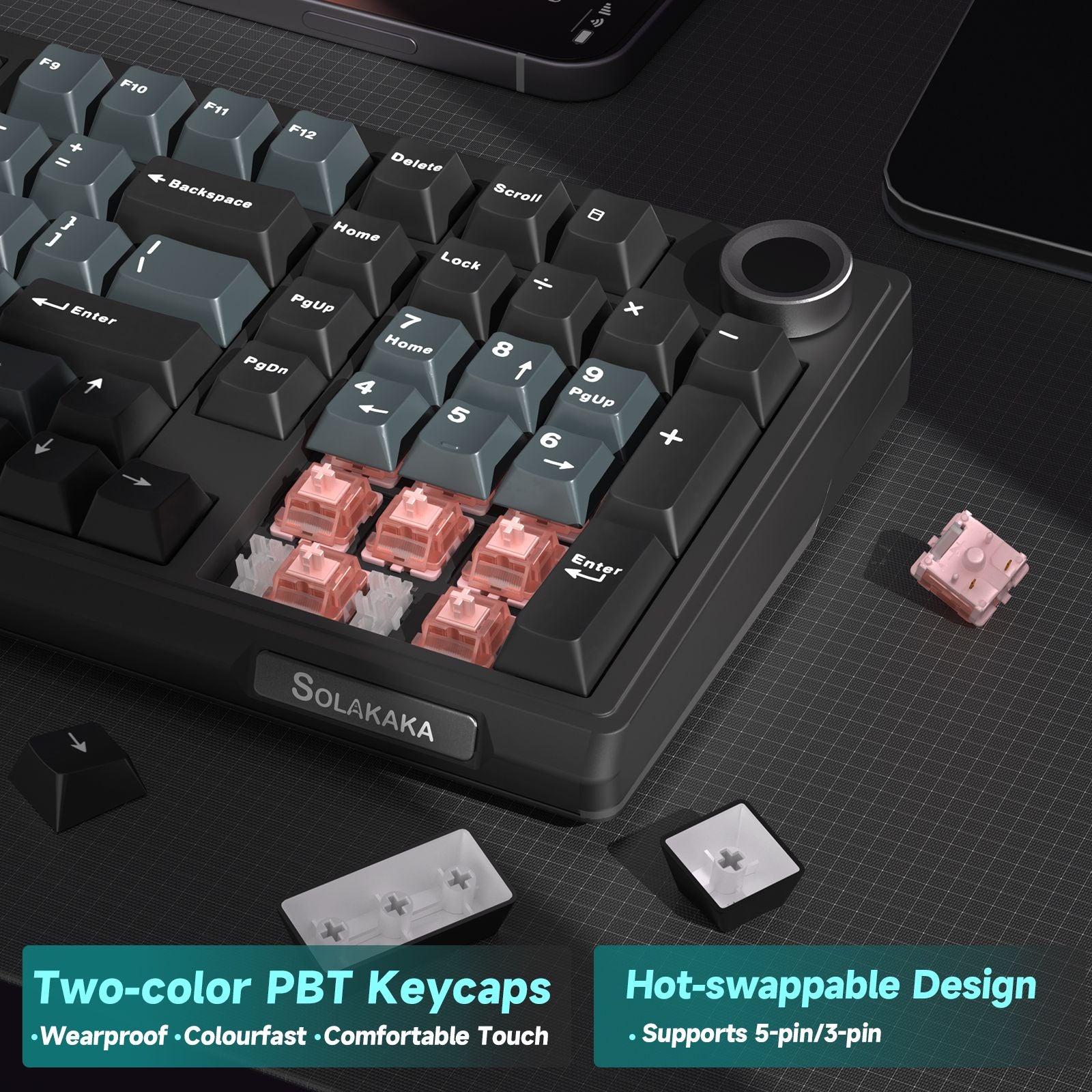 SOLAKAKA Ki99 Pro 99-Key Gasket Mechanical Keyboard Tri-Mode Hot-Swap Knob Black