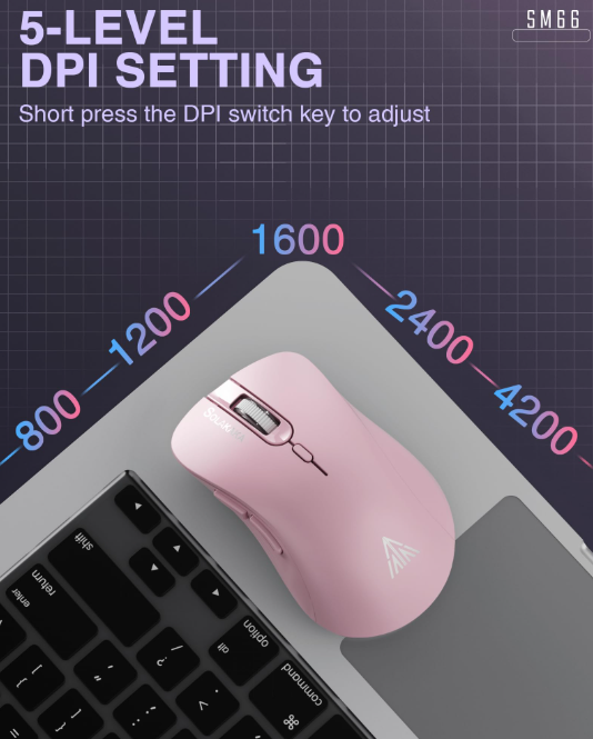 SOLAKAKA Silent Wireless Mouse Bluetooth 2.4GHz 4200 DPI 7 Buttons Pink