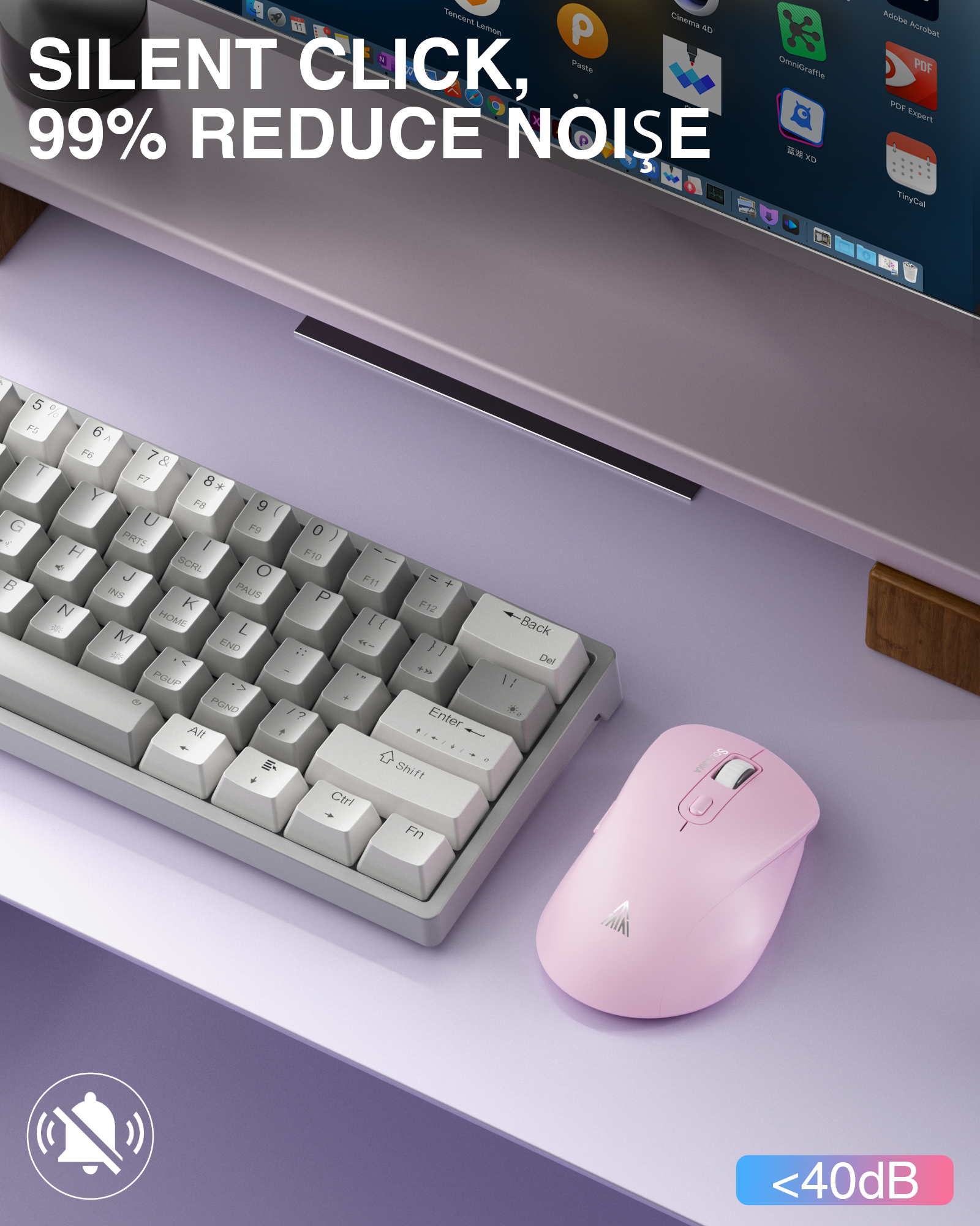 SOLAKAKA Silent Wireless Mouse Bluetooth 2.4GHz 4200 DPI 7 Buttons Pink