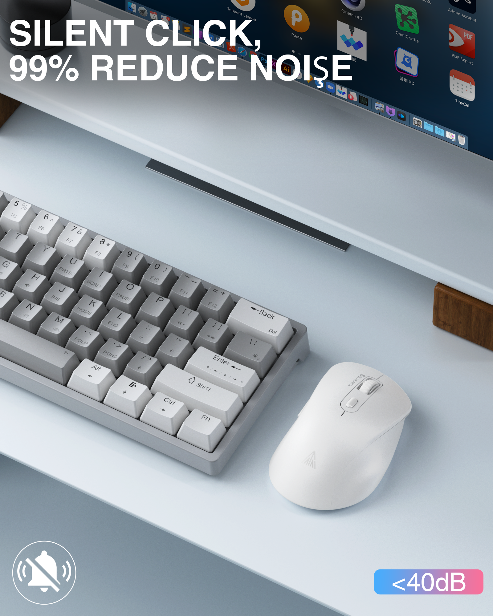 SOLAKAKA Silent Wireless Mouse Bluetooth 2.4GHz 4200 DPI 7 Buttons White