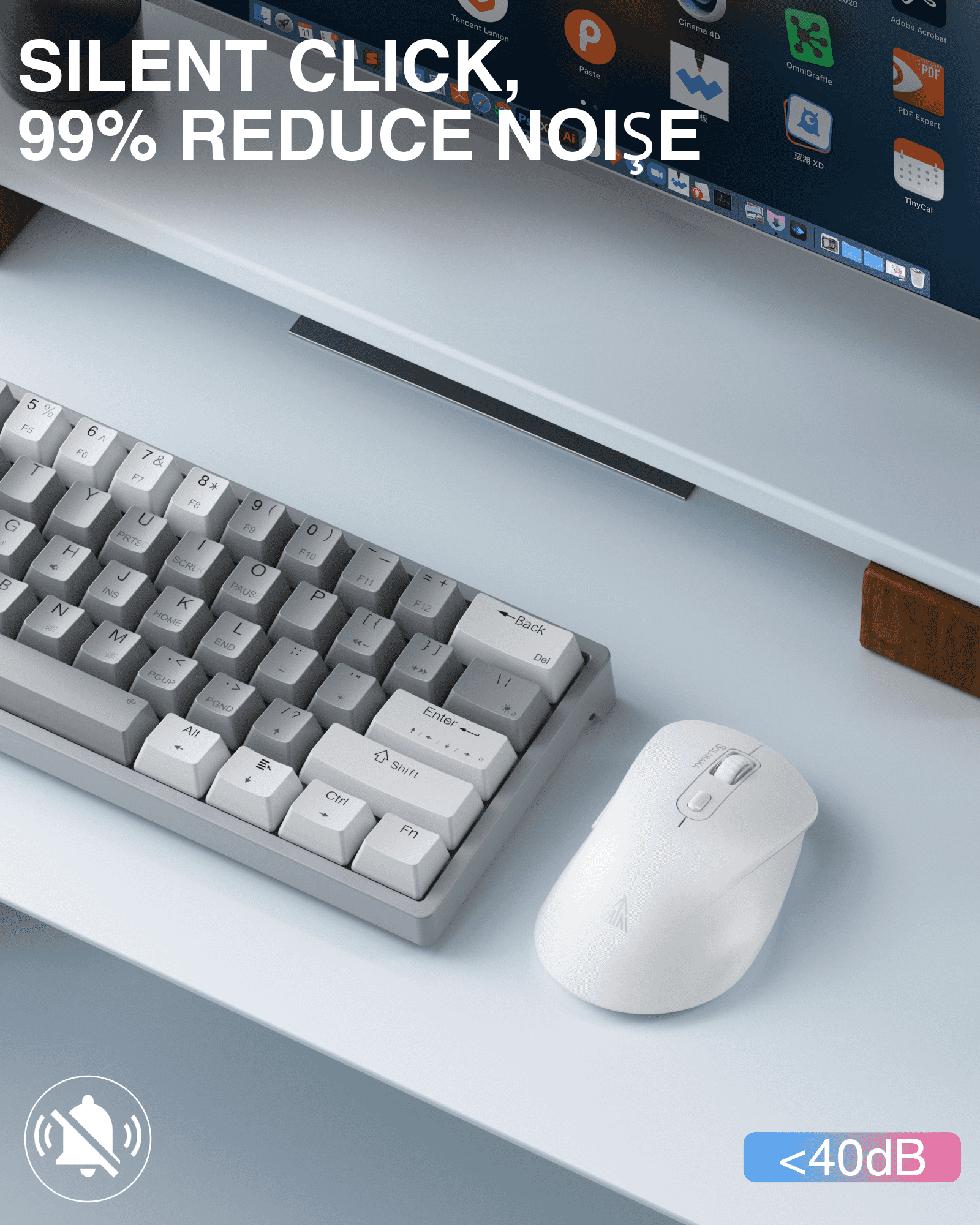 SOLAKAKA Silent Wireless Mouse Bluetooth 2.4GHz 4200 DPI 7 Buttons White