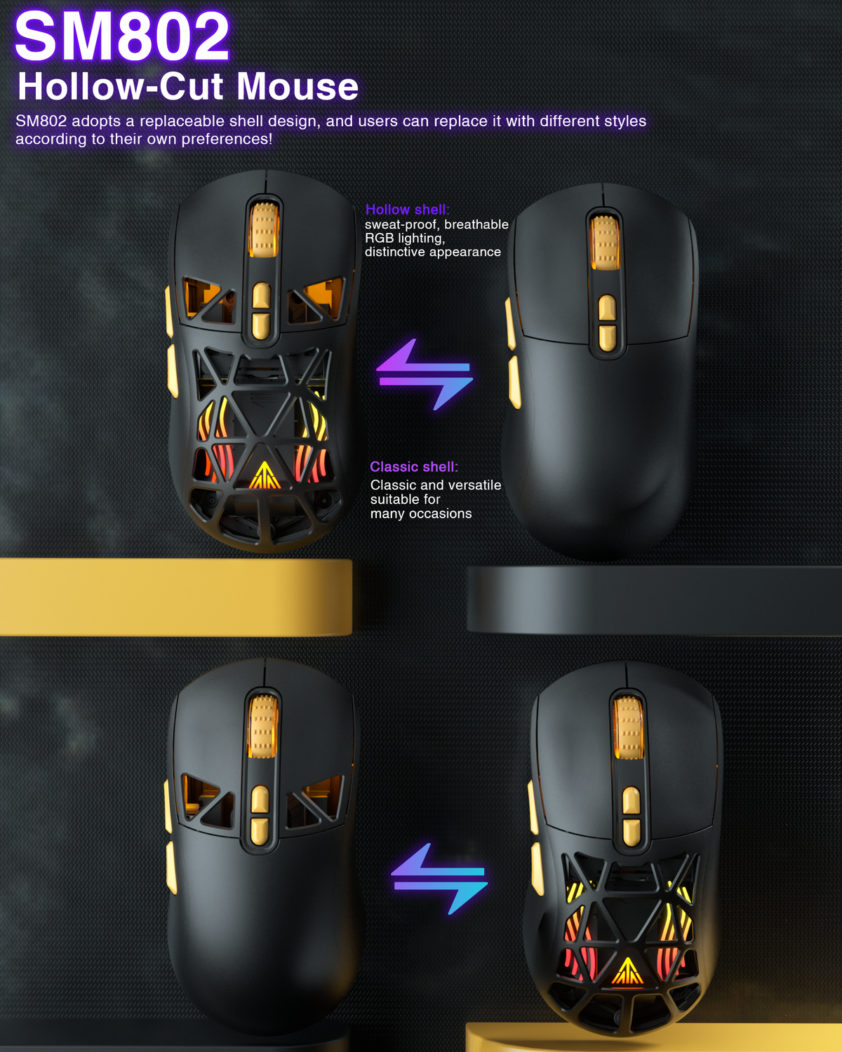 SOLAKAKA SM802 Pro Tri-Mode Gaming Mouse RGB 24000 DPI Hotswap Black