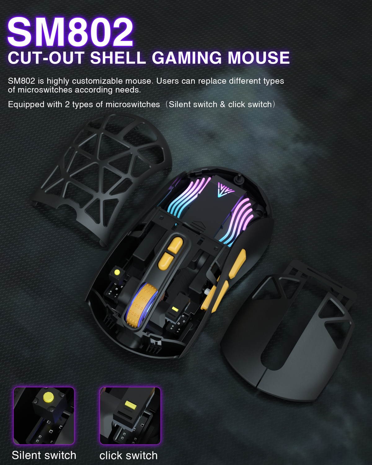 SOLAKAKA SM802 Pro Tri-Mode Gaming Mouse RGB 24000 DPI Hotswap Black