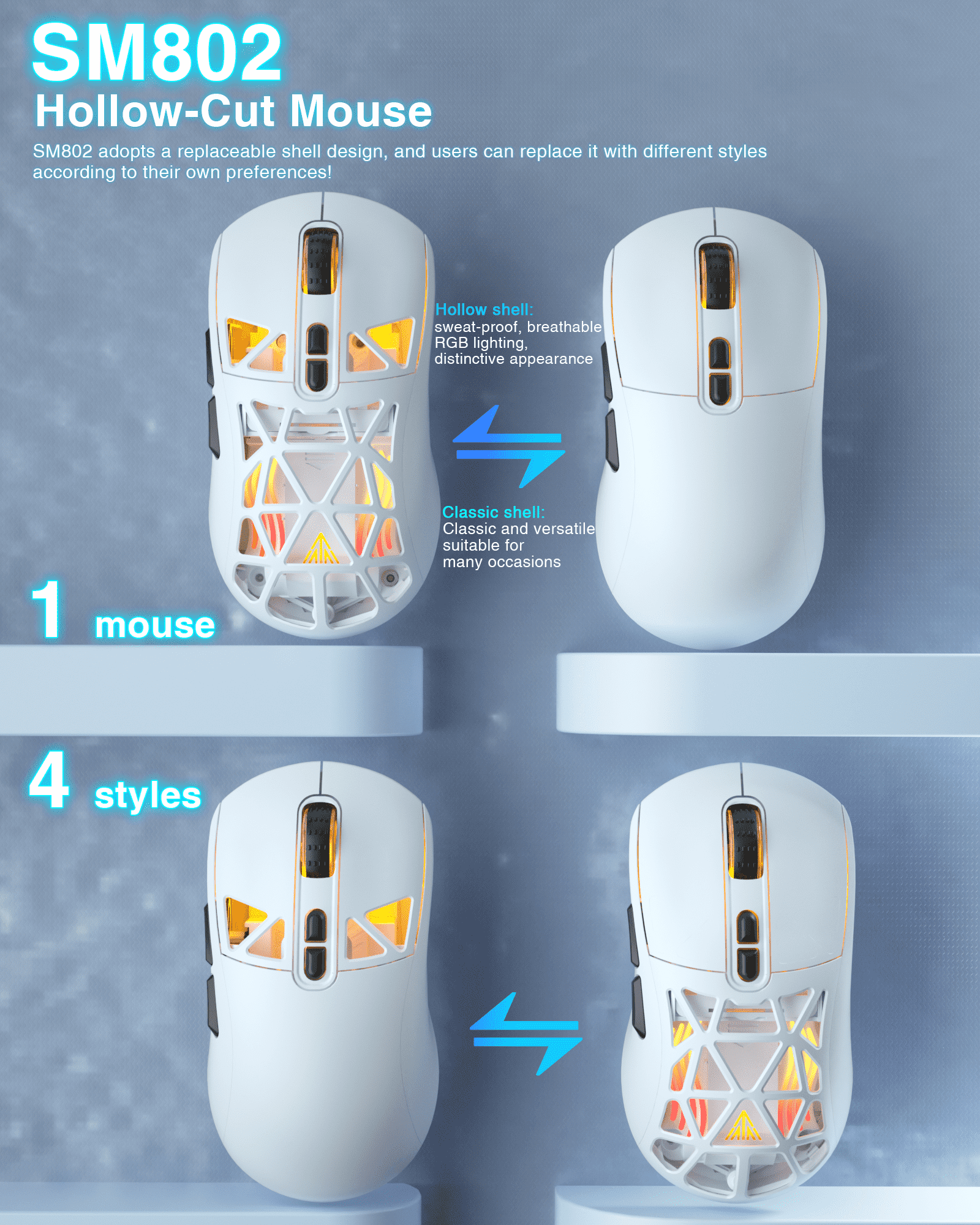 SOLAKAKA SM802 Pro Tri-Mode Gaming Mouse RGB 24000 DPI Hotswap White