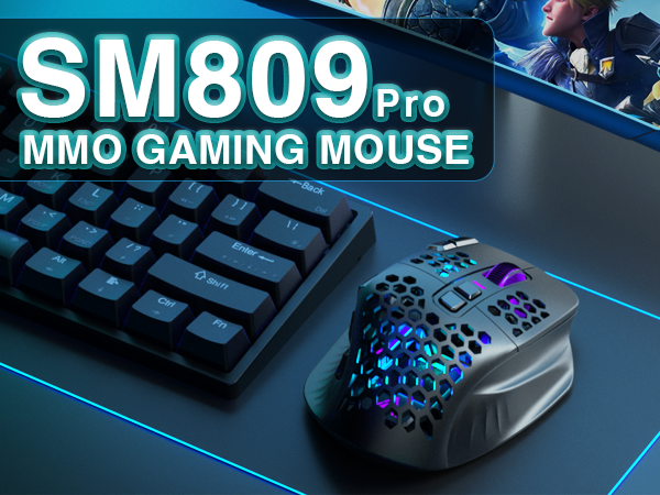 SOLAKAKA Wireless MMO Gaming Mouse 16 Buttons Bluetooth 24000 DPI RGB Black